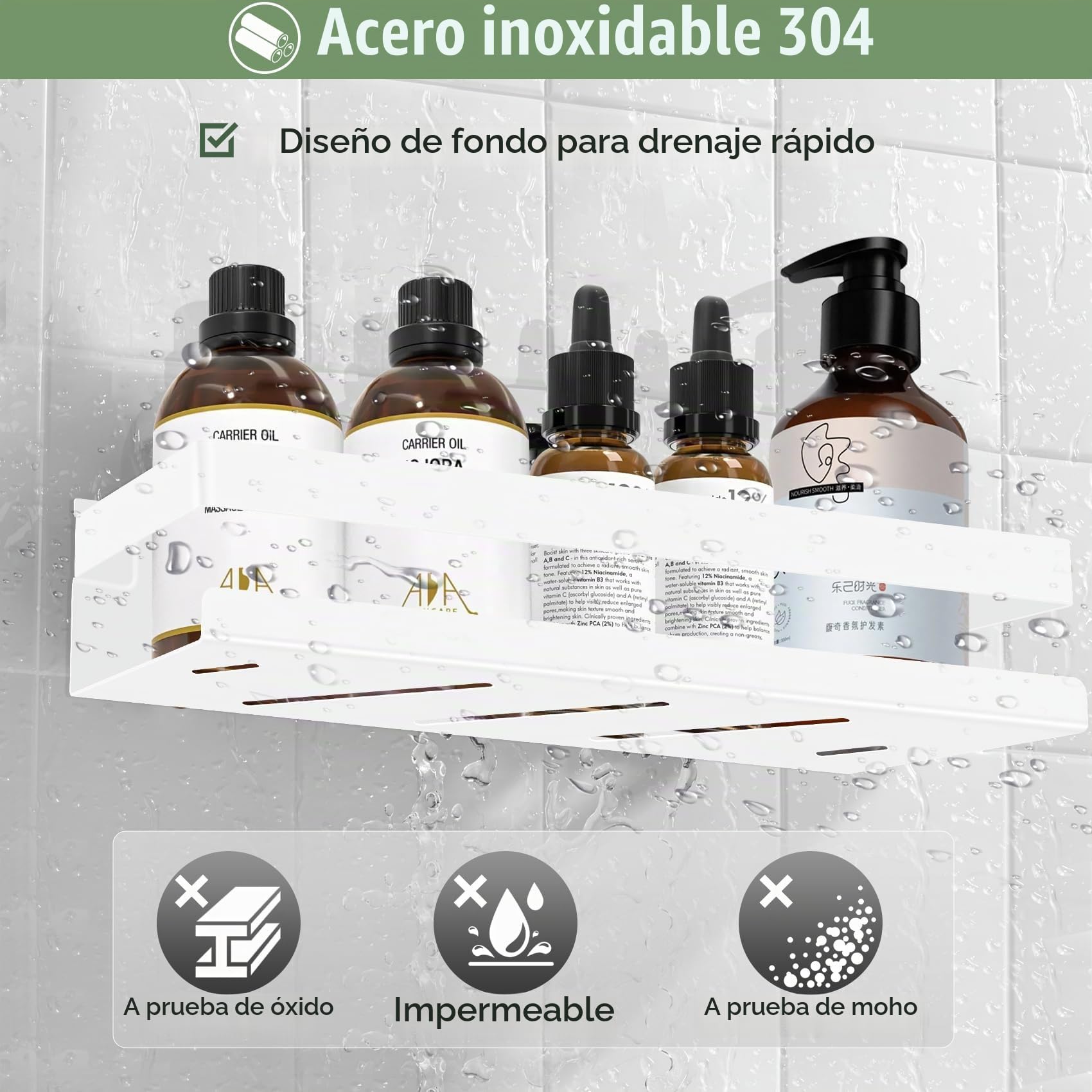 FoiiLiio Estanteria Baño 2 Piezas Estanteria Ducha sin Taladro con 4 Ganchos 30cm Estante Ducha para Baño, Blanco