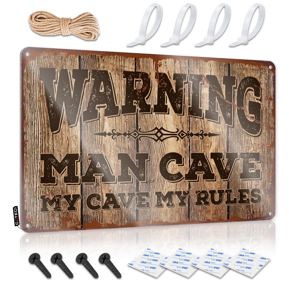 HELIOFORGE Funny Saying Tin Signs Warning Man Cave My, Rules Sign Funny Signs For Bar Outdoor Signs And Decor(30X40CM)