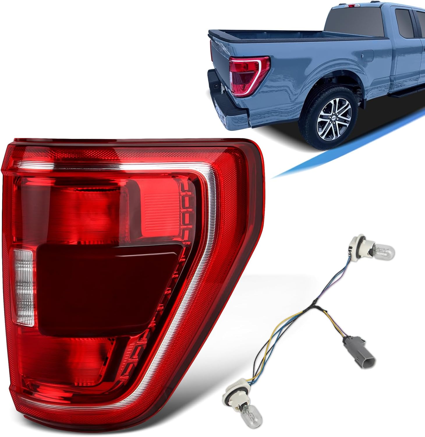Tail Lights with Bulbs and Harnesses Compatible With 2021 2022 2023 Ford F150 XLT Tremor Halogen W/Blind Spot Rear Light (Right Passenger Side) OEM:ML3Z-13404-C