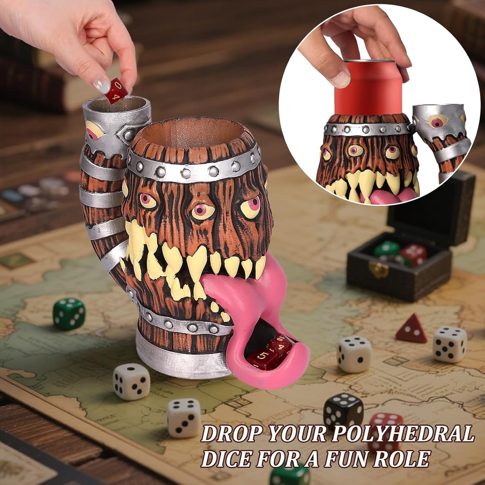 Taza de torre de dados DND con juego de dados de 7 piezas | Adecuado para Dungeons And Dragons, juegos de mesa, disponible como soporte para bebidas, accesorios de regalo de RPG.