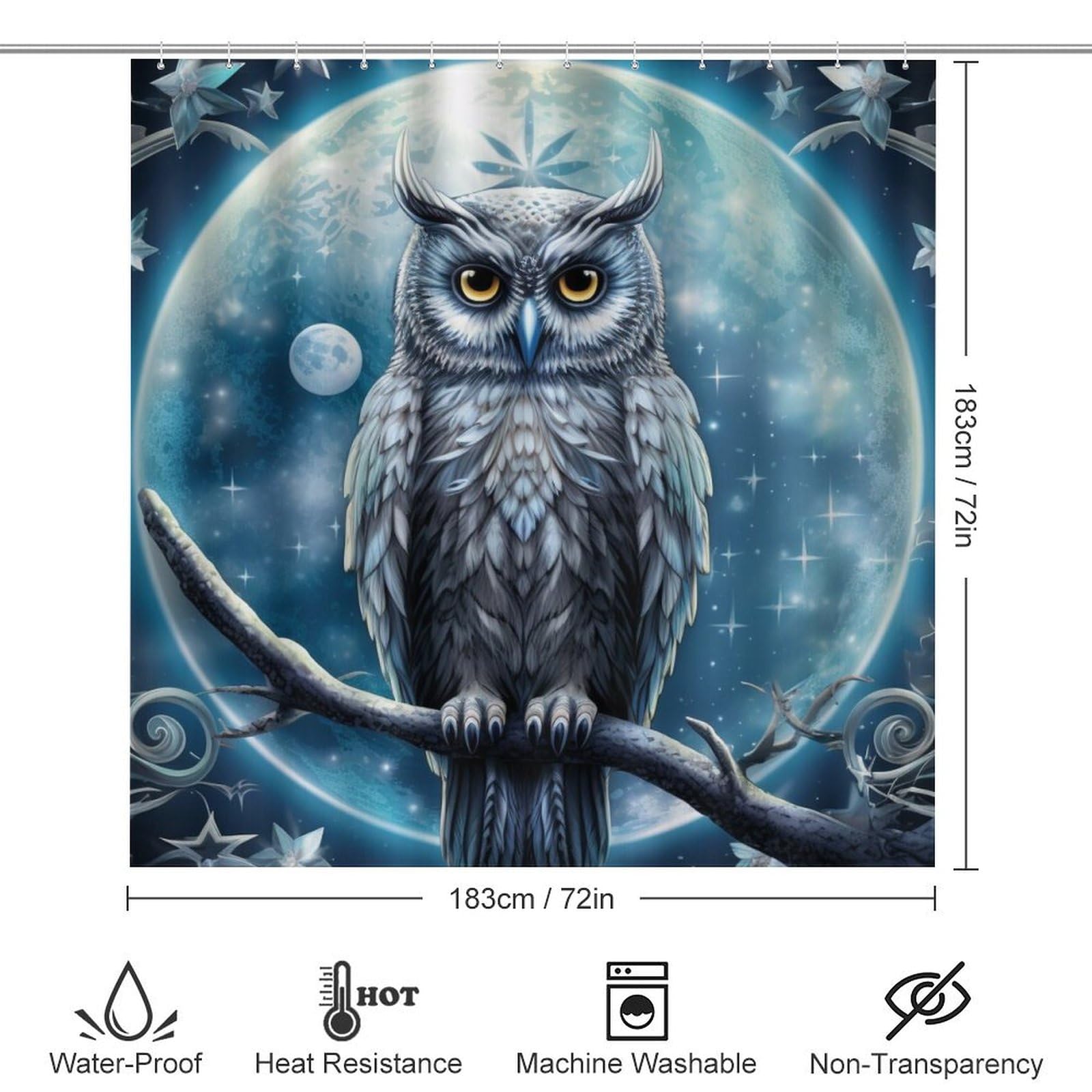 Dunmat Fantasy Owl Shower Curtain Set for Bathroom 4Pcs Mystery Cool Animal Bird Retro Bathroom Sets with Rugs Toilet Lid Cover Bath Mat Shower Curtain Set with Hooks, Bathroom Decor