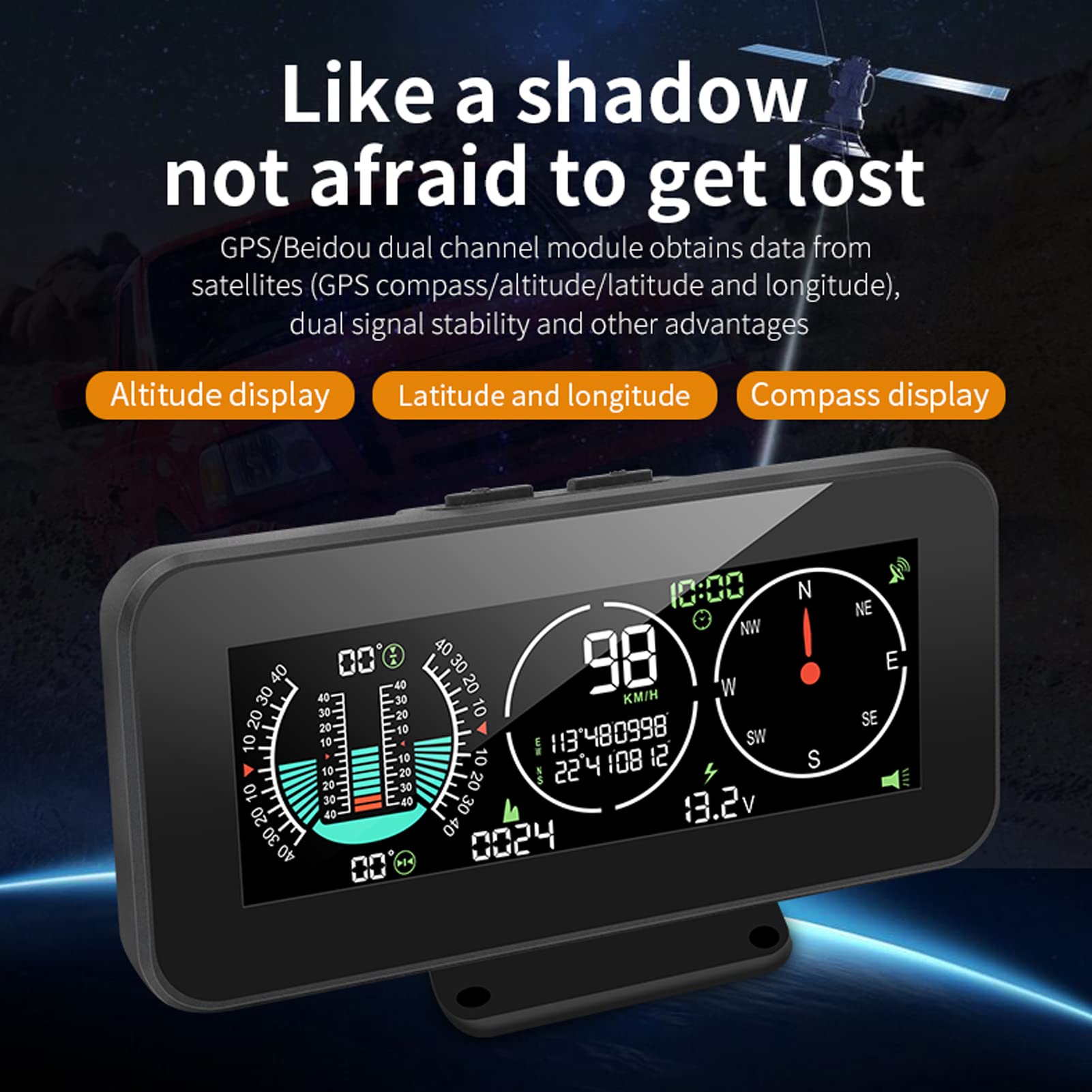 Display HUD Digitale Universale per Auto con GPS, Tachimetro, Bussola e Inclinometro LCD a Colori