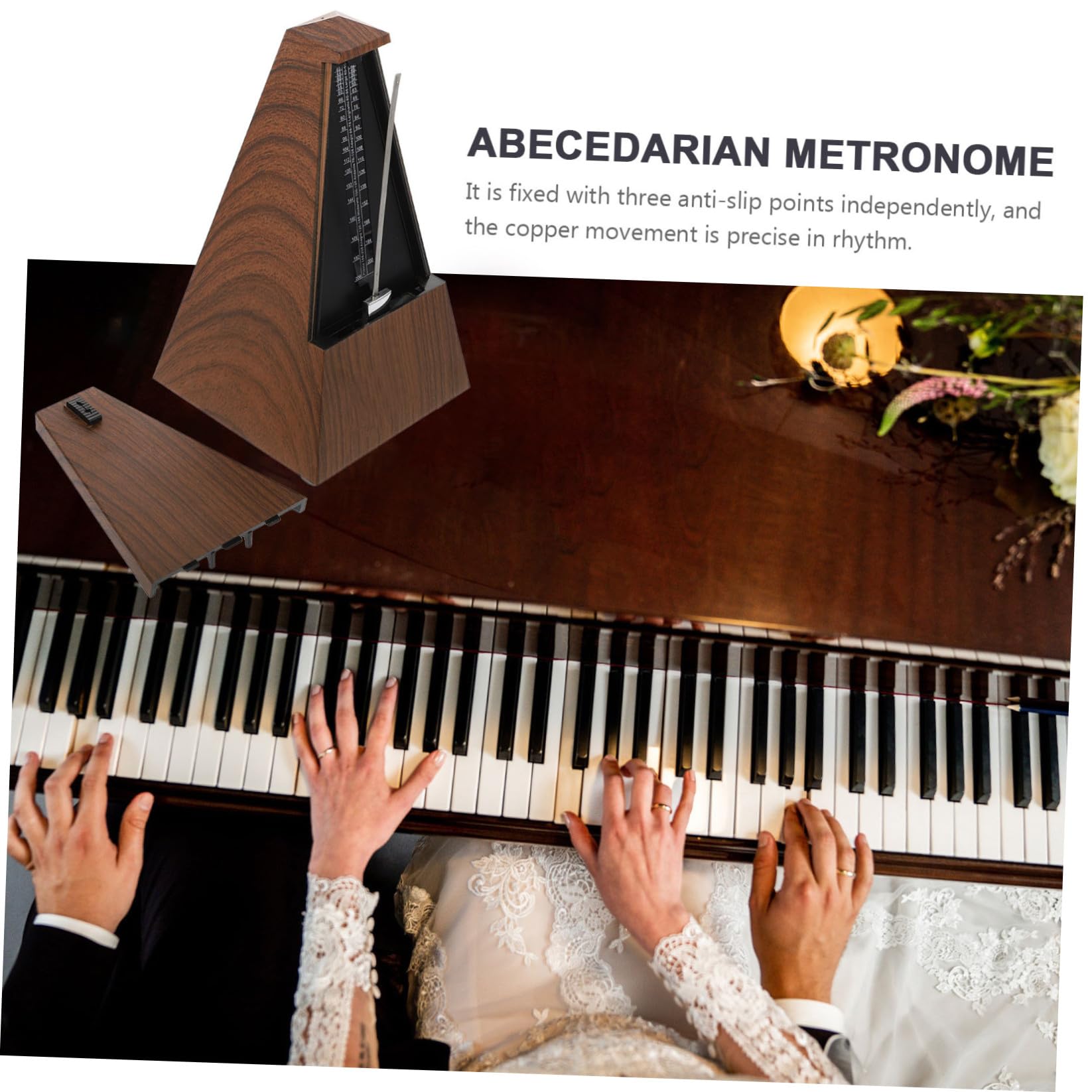 Metrónomo Mecánico Portátil de Torre para Instrumento Musical | Color Coffee, Metal y Abs, Diseño Tres Puntos Antideslizantes, Rango Amplio de Pulso y Ritmo Preciso