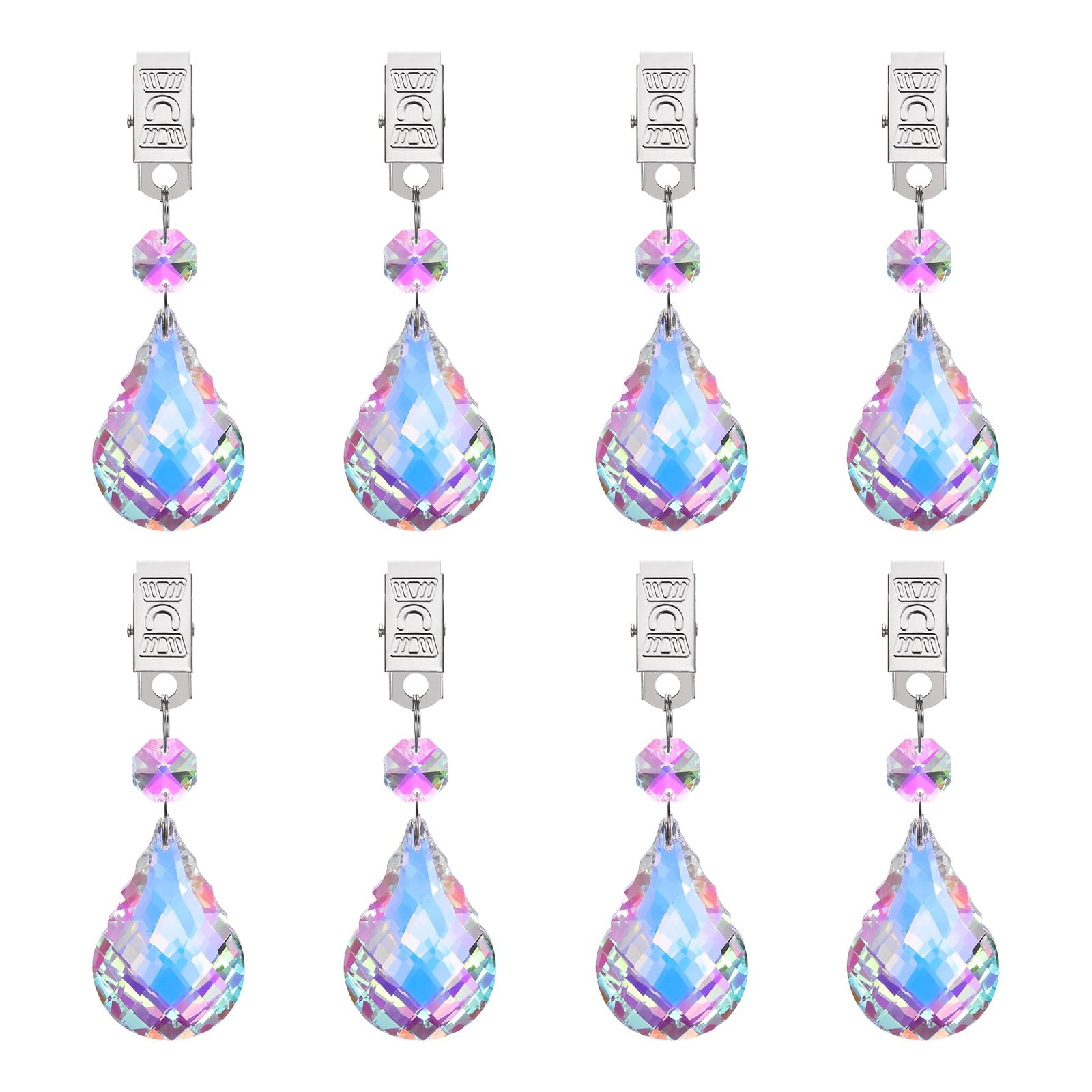 sourcing map 8Pcs Tablecloth Weights, Crystal Table Cover Weights with Metal Clips, Clear Gourd Shape Pendant Curtain Weight for Outdoor Picnic Garden Table Decoration(AB Color)