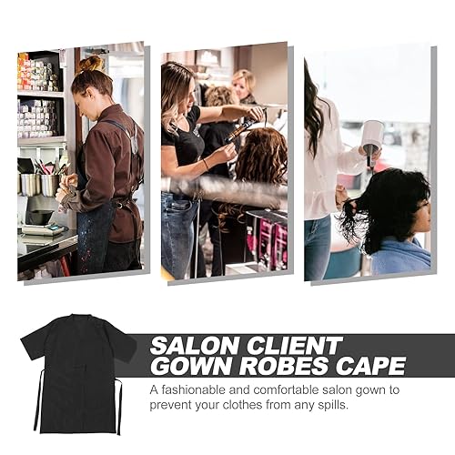Miniatura 6 de Lurrose Vestido de cliente de salón Batas Cabo Peluquería Corte de pelo Smock para clientes Estilo Kimono (negro)
