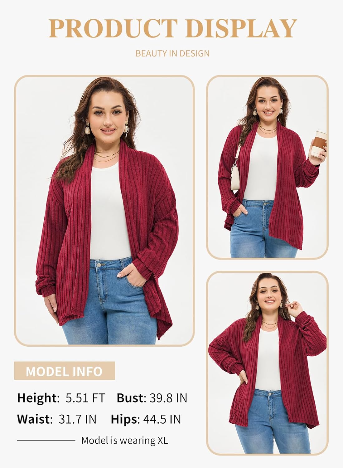 Eytino Womens Plus Size Cardigans Long Sleeve Asymmetrical Knit Open Front Lightweight Cardigan Outwear(1X-5X) - Image 3