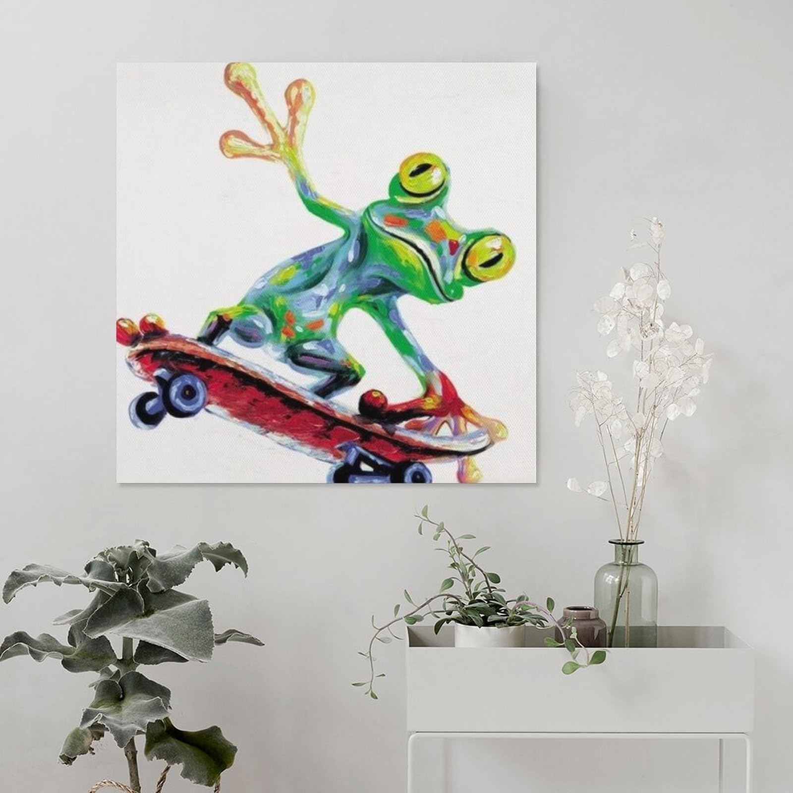 Amazon.co.jp: 絵画 スケートボードに乗るカエルインテリア 絵画