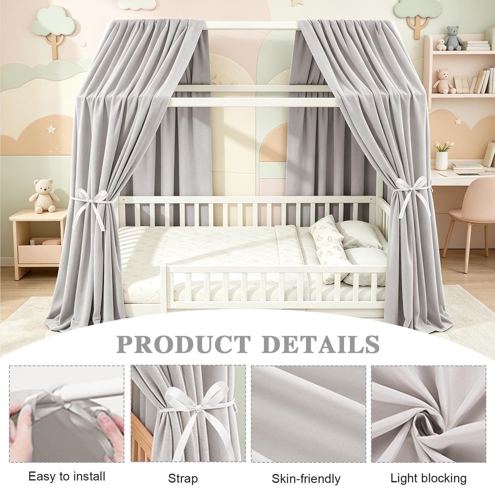 Bocguy Juego de 2 Dosel para Cama de Muselina, para niñas, niños, Dosel, Cama Infantil, decoración de habitación infantil-270X67CM