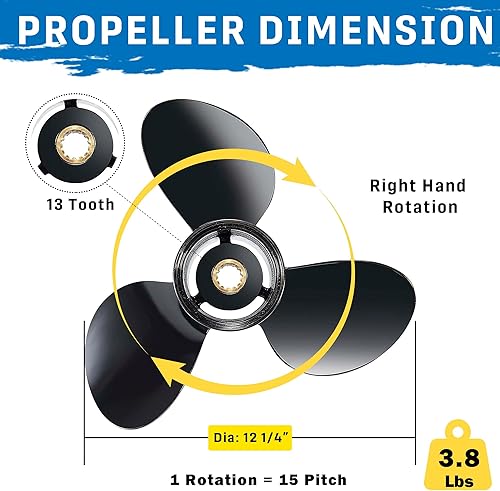 Miniatura 8 de 12 1/4x15 actualización de aluminio fuera de borda hélice de barco para BRP Johnson Evinrude OMC Stern Drive 40-75hp 13 dientes spline reemplazar