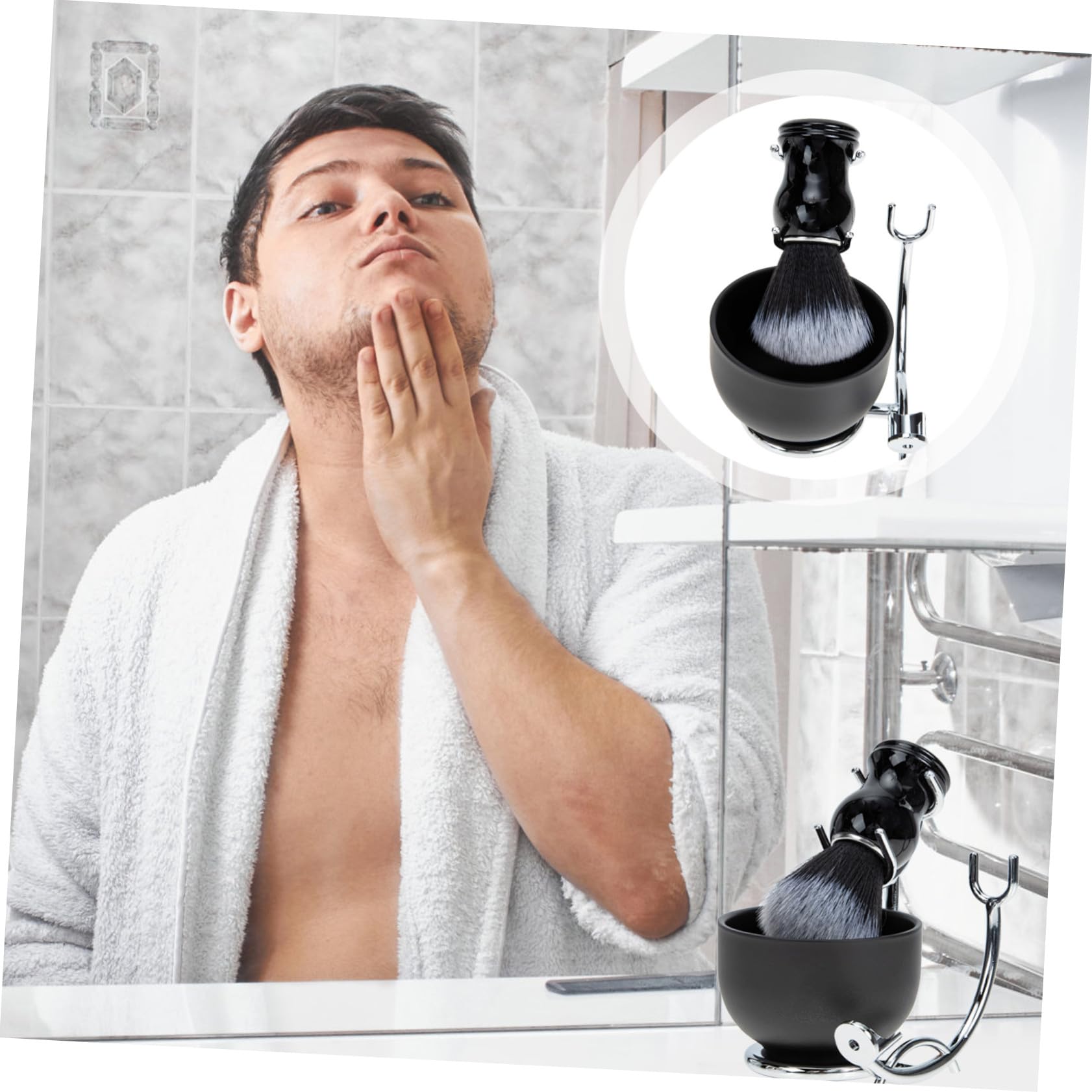 Shaving Kit mit Rasierpinsel und Schale aus Multifunktionaler Herren Rasierpinselhalter für Dichte Cremige Rasierschaum lotion Hautberuhigend und Porenverfeinernd Schwarz silber