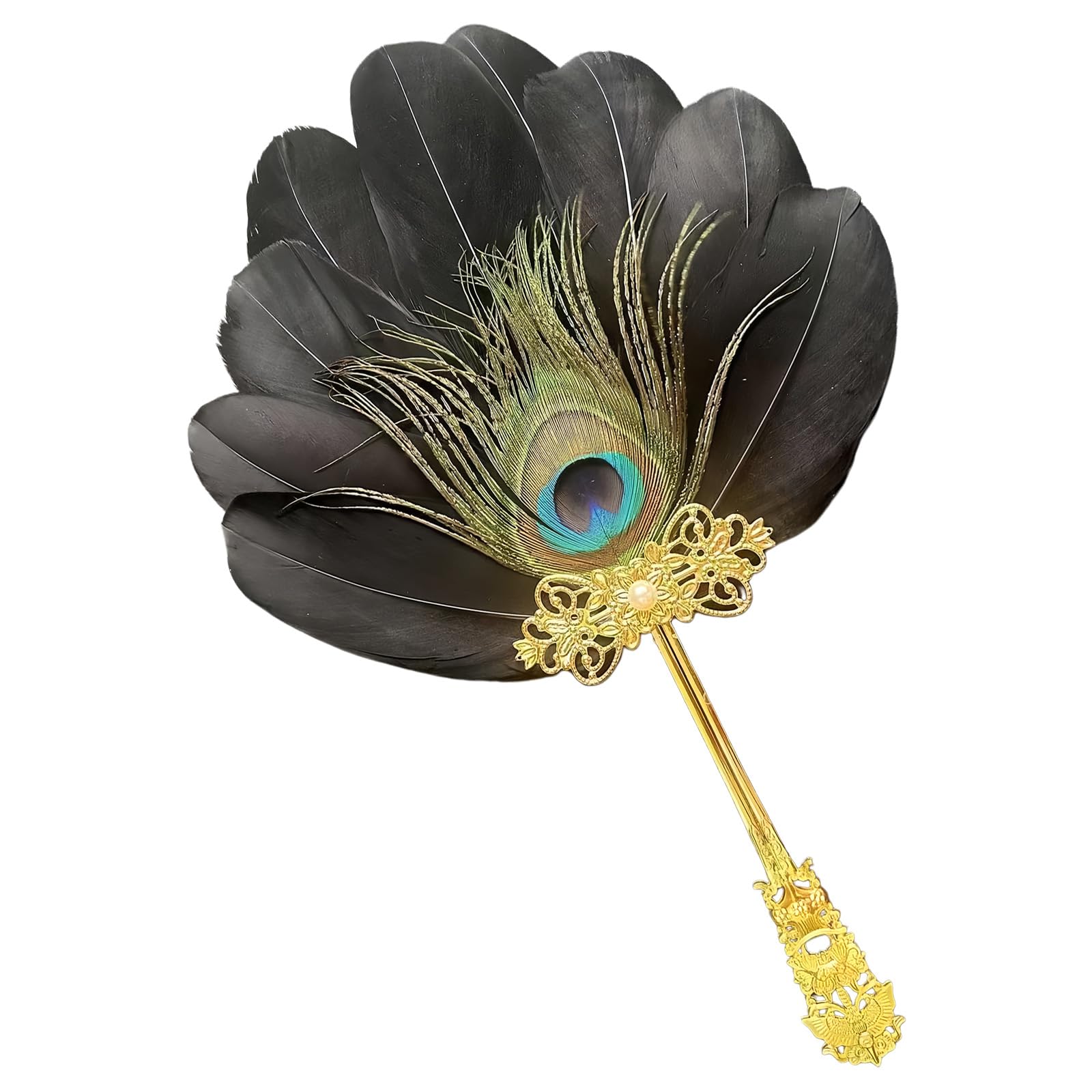 Qusinfc Handcrafted Peacocks Feathered Dance Fan Light and Portable Wedding Ceremony Fan for Performers and Collectors Photography Stay