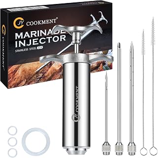 JYCOOKMENT Meat Injector Syringe: 2oz Flavor Injector with 3 Stainless Steel Needles, Cleaning Brushes for Juicy BBQ Turkey & Brisket