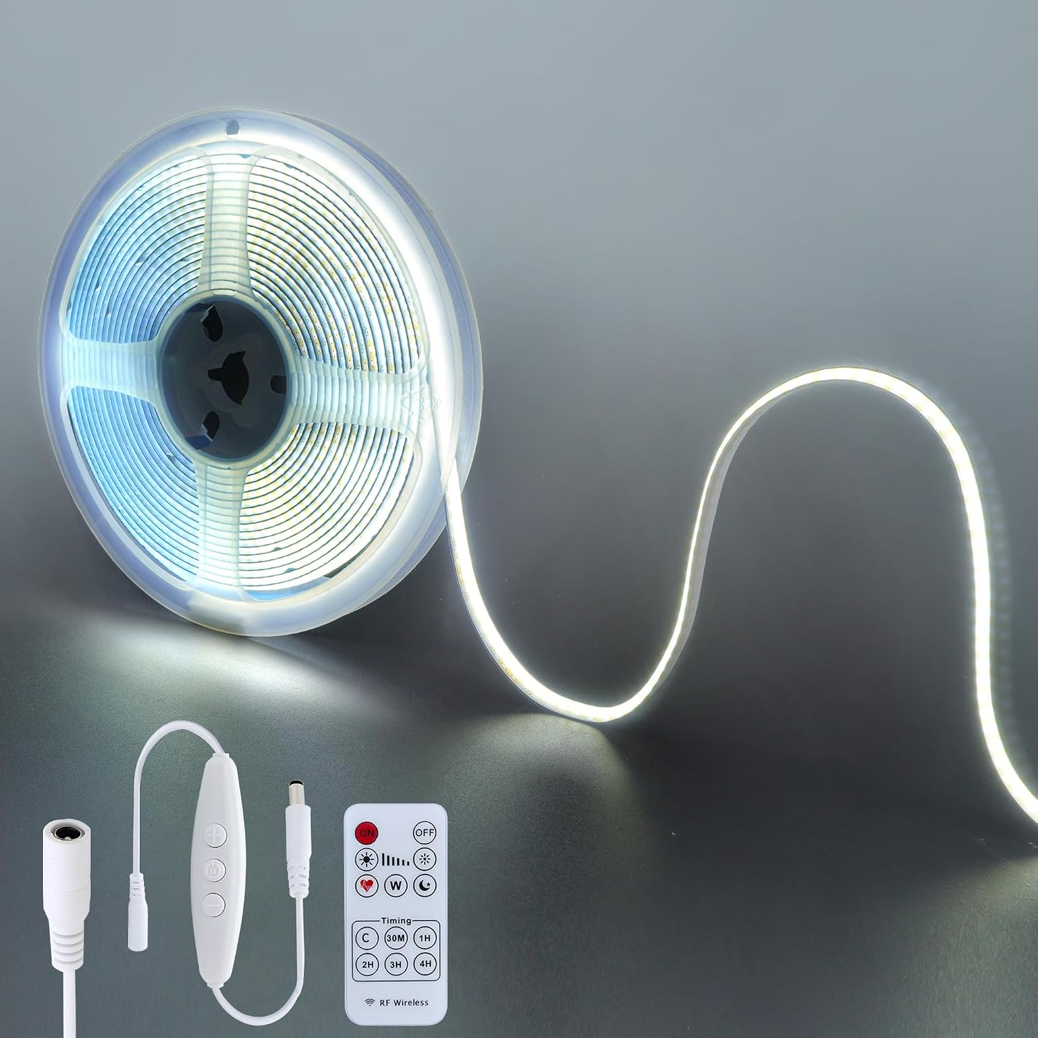 12V DC COB LED Strip Lights with Remote Dimmable Switch (No 