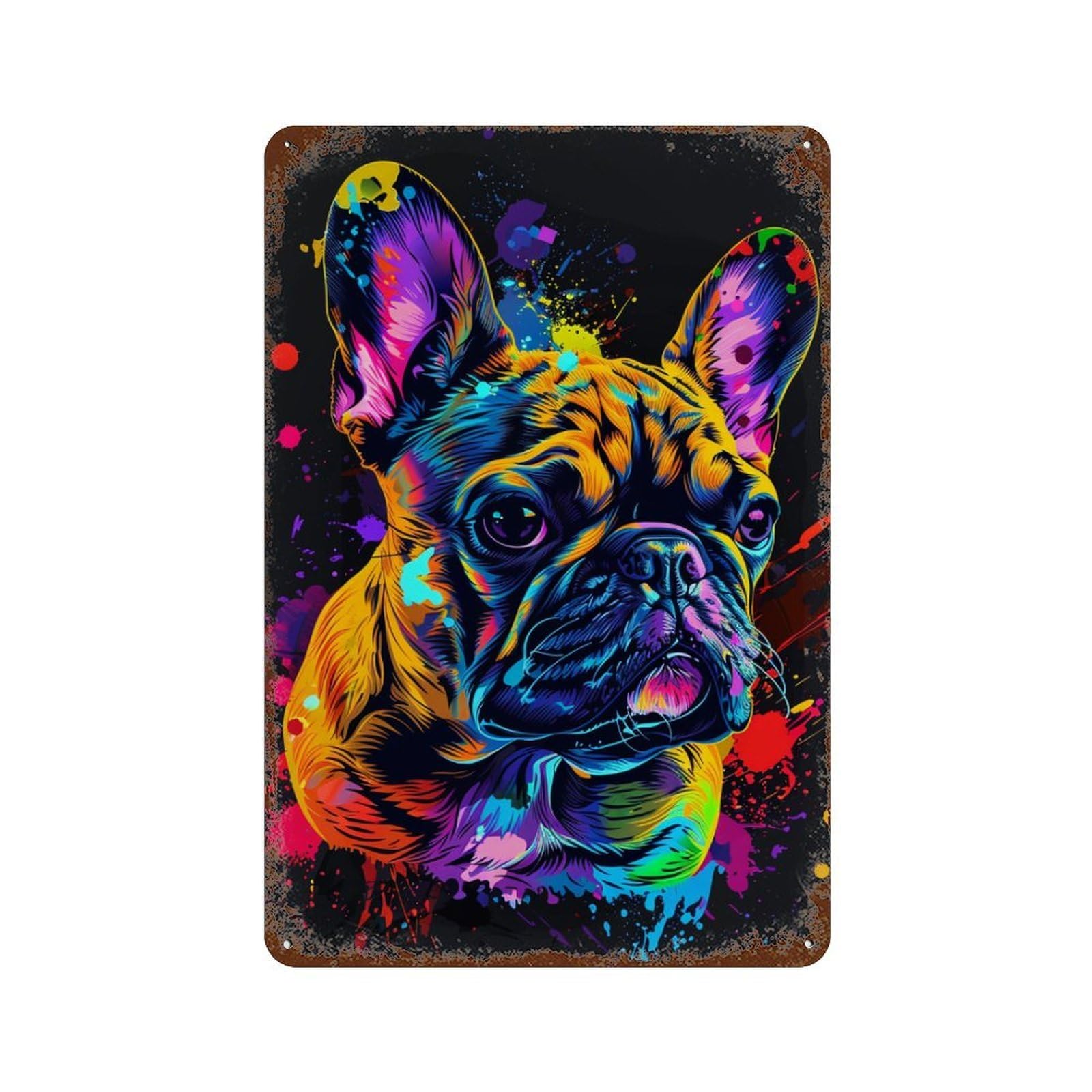 Colorful French Bulldog Art Print-4 Retro Metal Sign 11.8"x7.9", Old School Wall Decor for Garage, Bar And Workshop Decor
