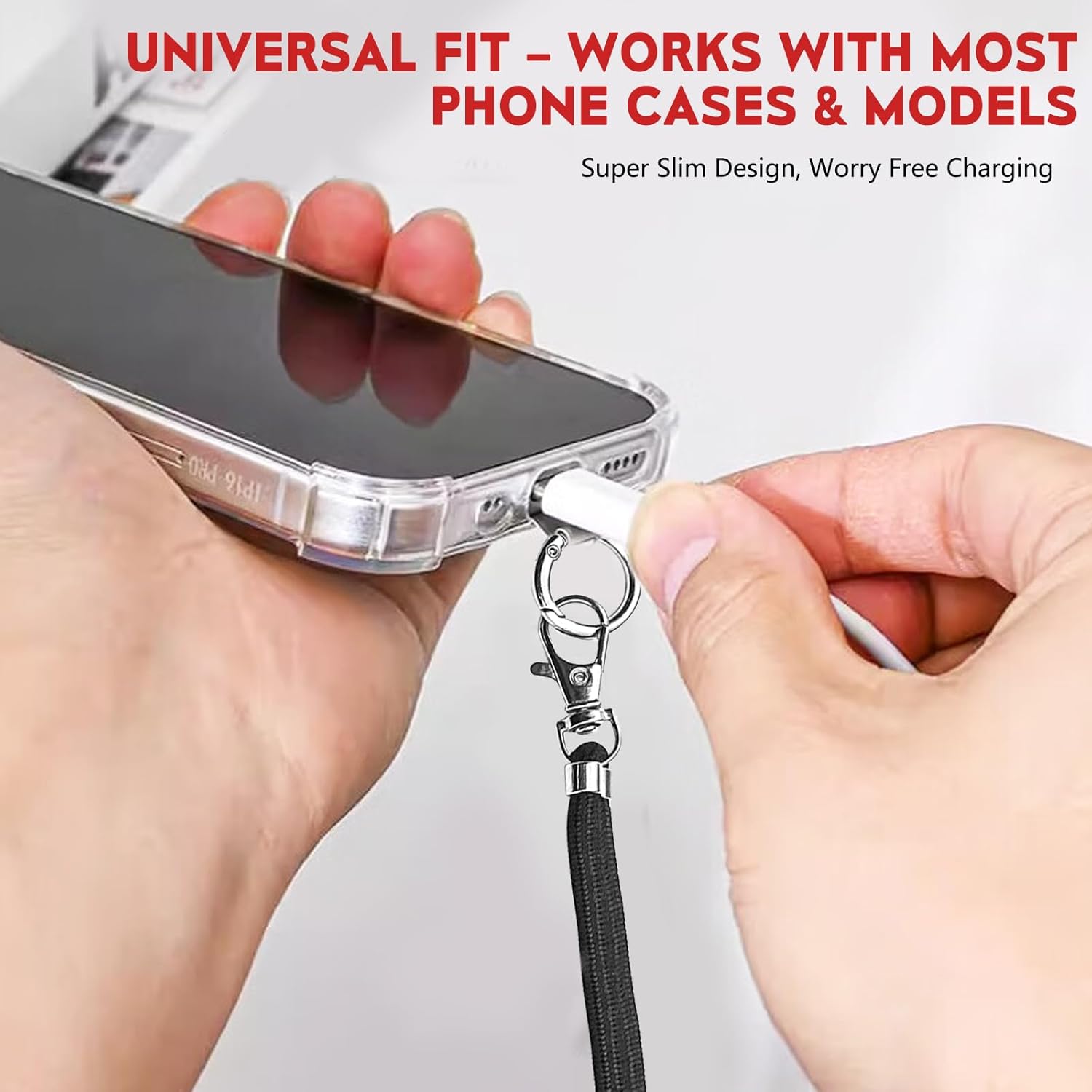 Phone Lanyard for Cellphone Case, Adjustable Crossbody Phone Strap with Tether Tab & Carabiner Clips, Anti-Theft Hands-Free Nylon Cellphone Lanyard for Men Women, Black - Image 3