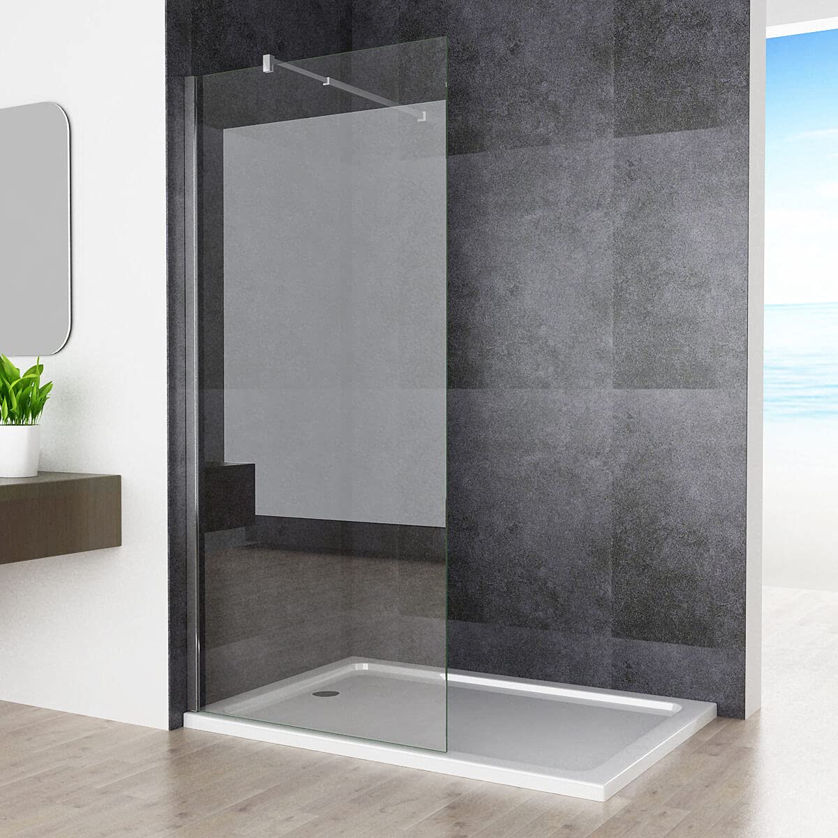 MIQU Duschabtrennung Walk in Dusche 90x195 cm Duschtrennwand aus 8mm NANO Echtglas Klarglas mit Stabilisator 70-120cm