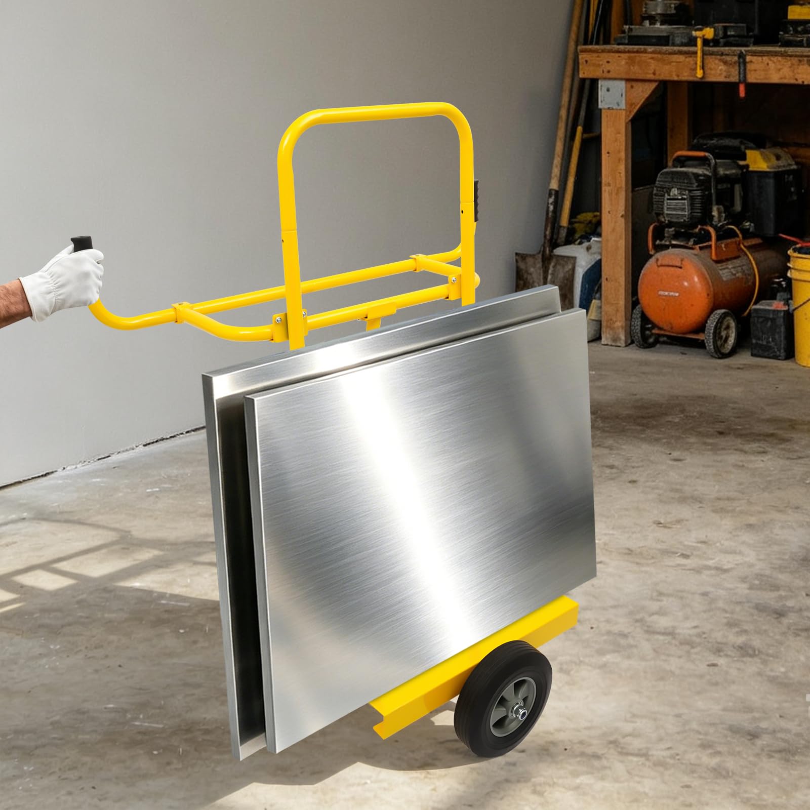 Plattenkarren 300 kg Tragkraft, Plattenwagen mit 4 Rädern, Rollwagen Transportwagen zum Transport Platten, Fenstern, Holzplatten, Gelb