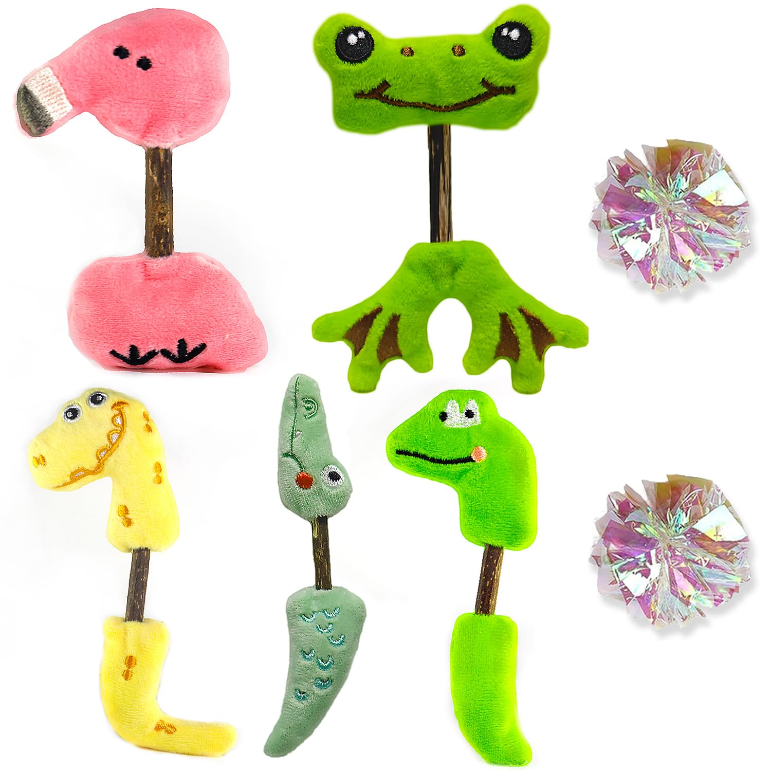 Interactive Cat Toys Set, Silvervine Chew Sticks and Cat Crinkle Balls, Indoor Cat Toys for Exercise and Dental Care, for All Cat Breeds (7 Pack)