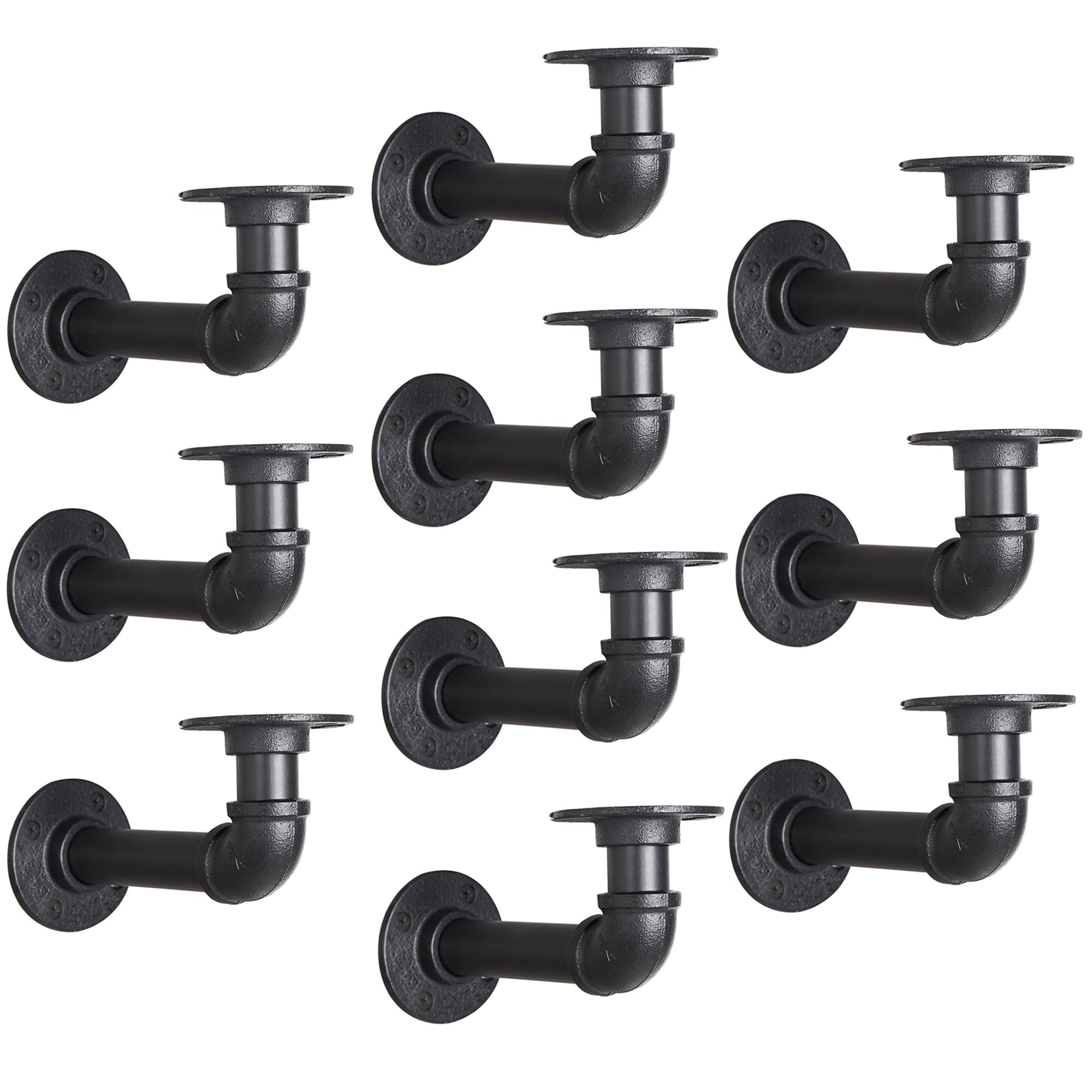 Soportes industriales de tubo en L para madera de 6 a 12 pulgadas de profundidad, hierro resistente de 3/4 pulgadas, soporte flotante de montaje en pared, soportes de estantería de tubo de metal