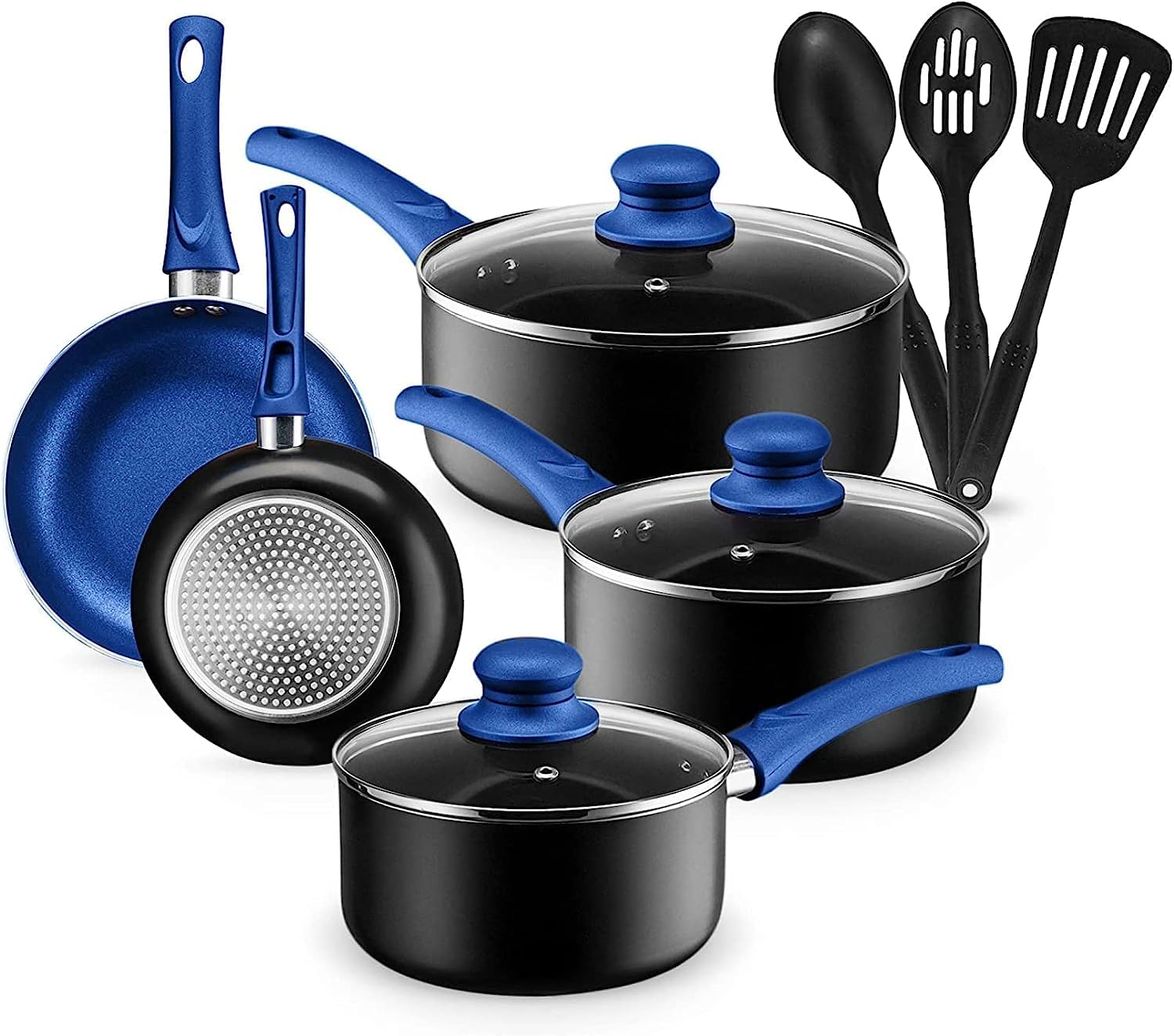 Q-NATIC 11 Pieces Non-Stick Cookware Set | Aluminum Pots And Pans Set | Non-Stick cookware With Anti-Scalding comfortable Bakelite Grip.