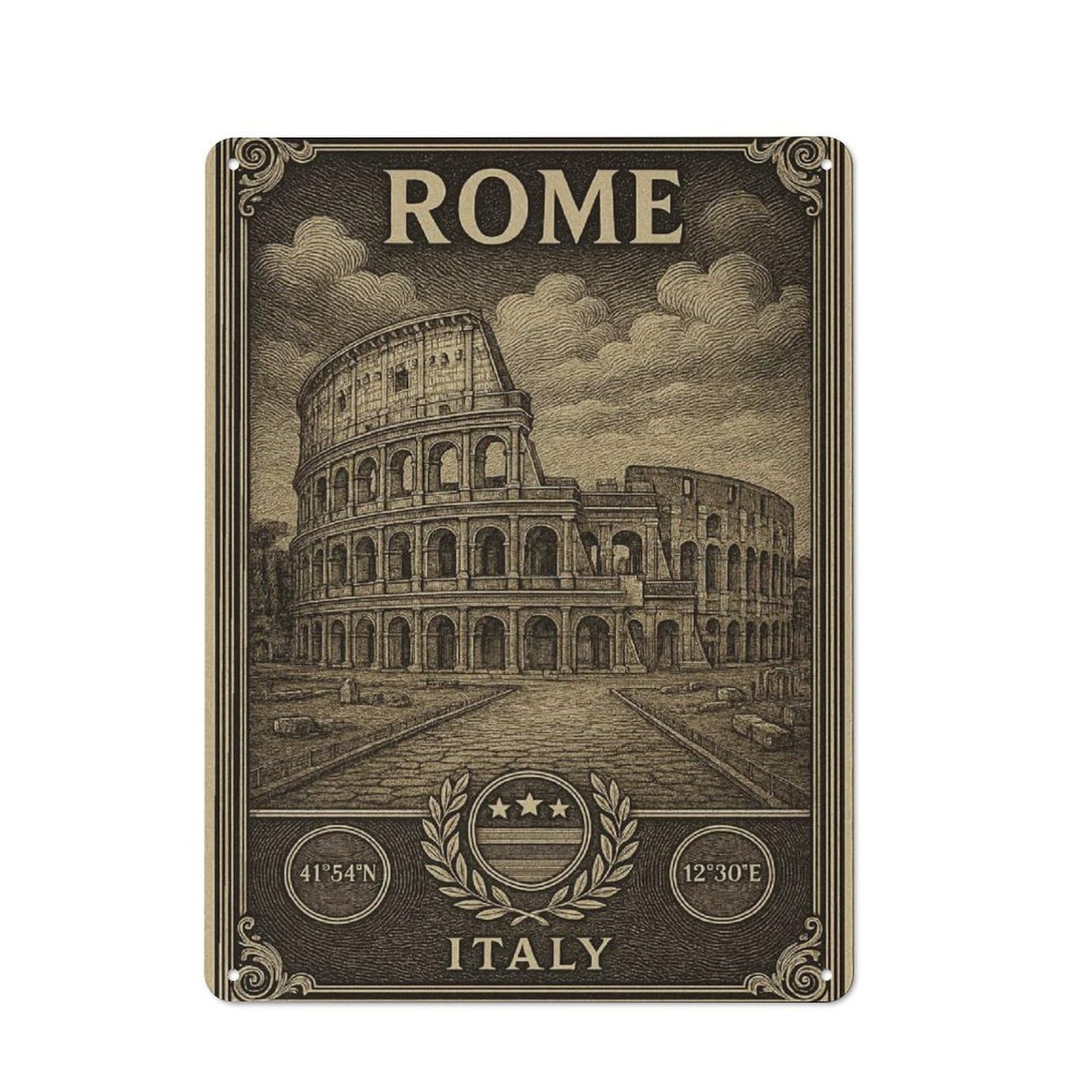 Junmoney Style-14 Cottage Style Rome, Italy Colosseum Vintage Illustration Decorative Tin Sign 40X30cm, Rustic Kitchen Decor For Kitchen, Cottage, Porch Or Garden Room