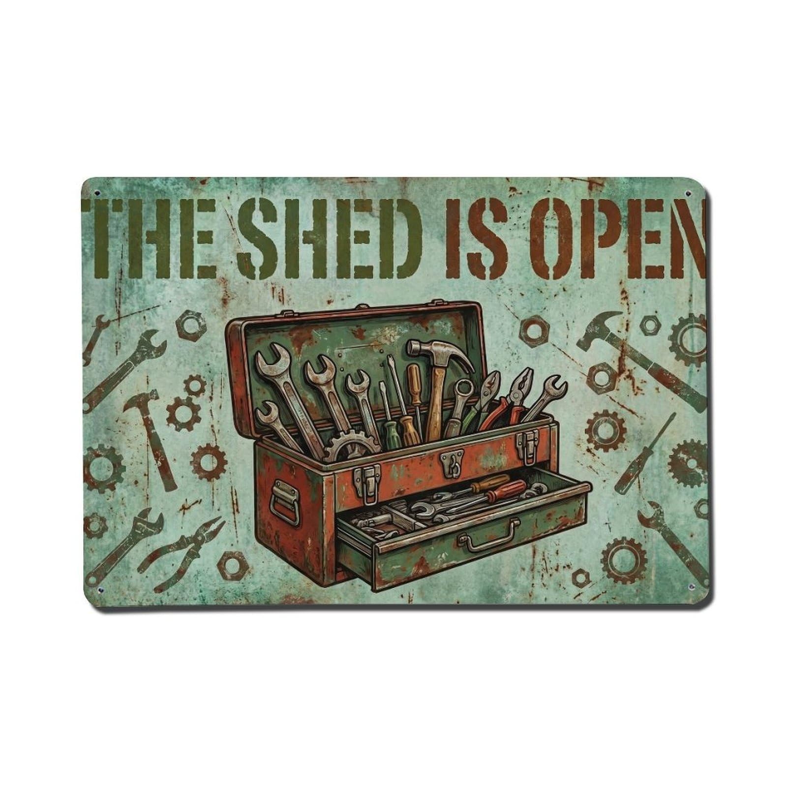 Bold Shed Open DIY Workshop Industrial Aesthetic Metal Tin Sign Plaque Wall Decor for Cafe, Man Cave, Club Bar, Office, Home Garden Round Metal Poster 8x12Inch