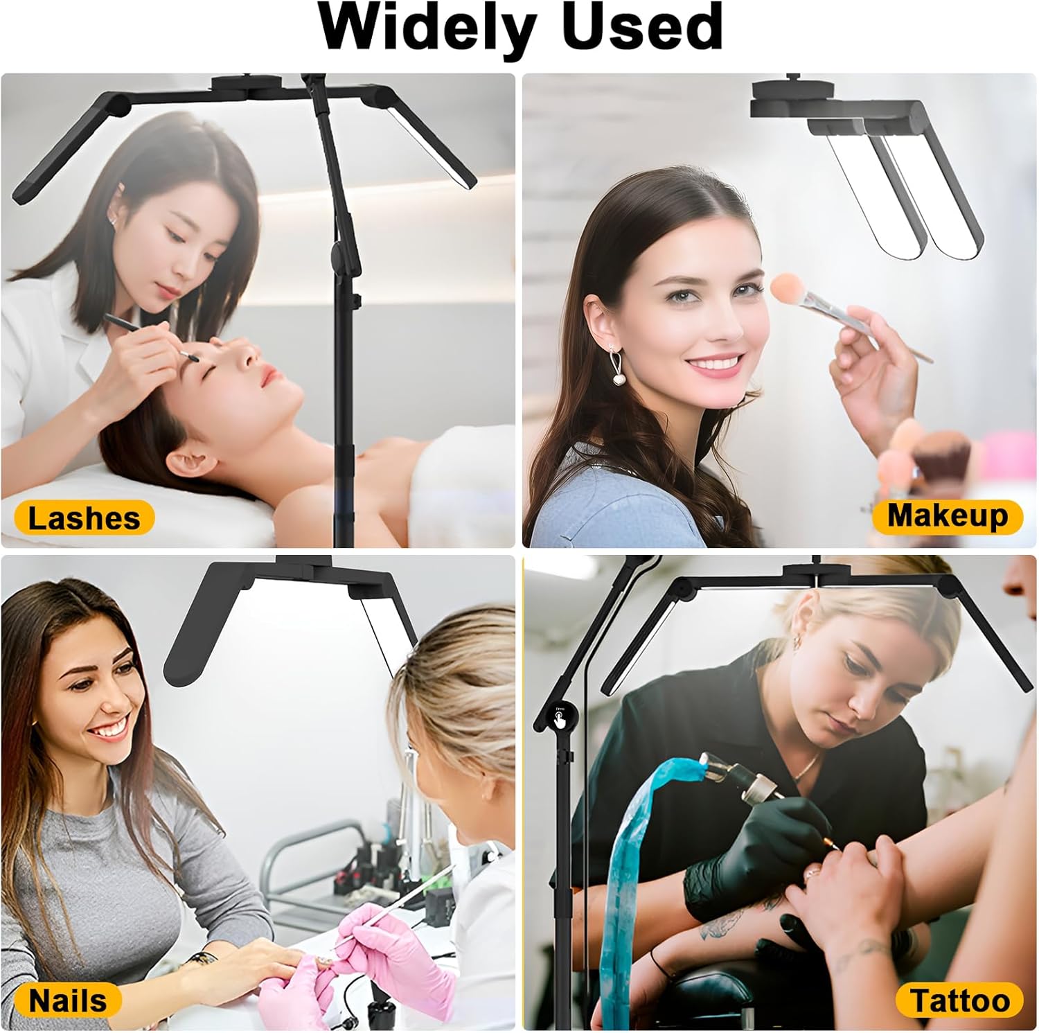 CGBE 3-Segment Foldable Lash Lamp: Lash Light with Rolling Base for Lash Technicians - Adjustable Height & Angle Eyelash Light with Phone Holder for Esthetician Tattoo, Black