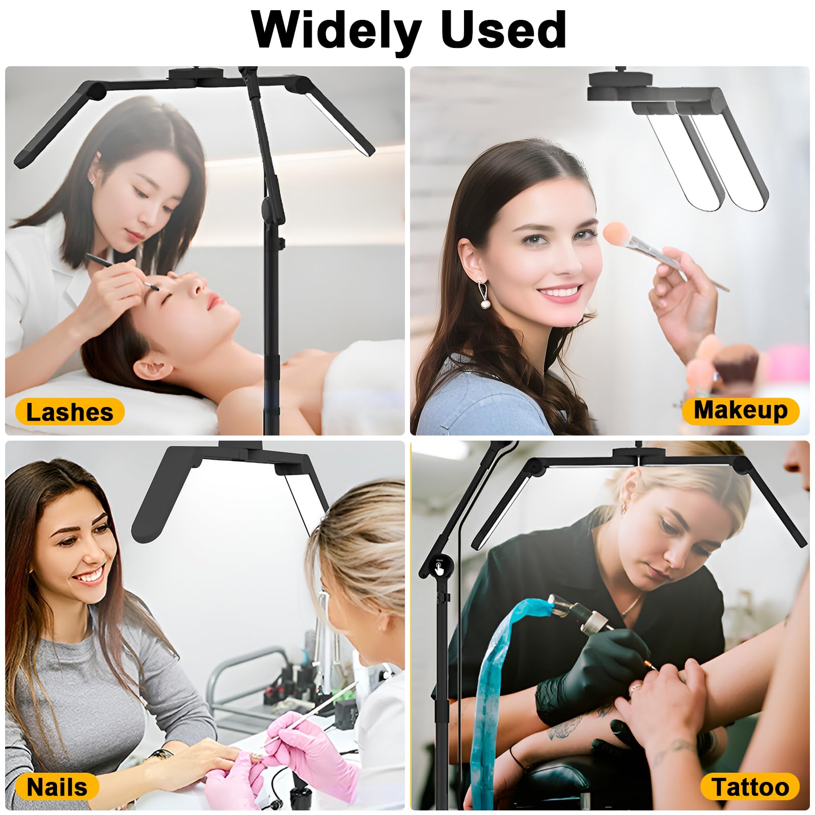CGBE Lámpara Extensiones Pestañas de Pie: Ultra Ancha Plegable Lámpara Pestañas con Cabezal Giratorio 360° - Base Rodante - Altura Ajustable - Lampara Estetica con Soporte Móvil para Pestañas/Tatuajes