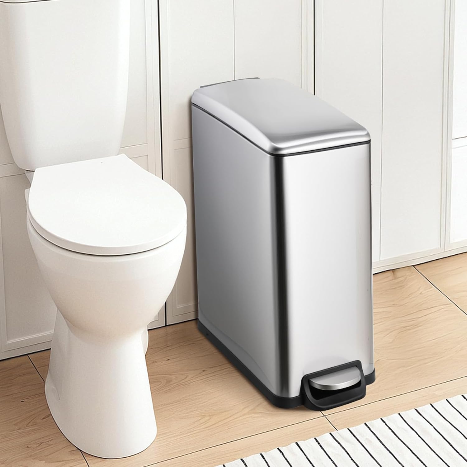 Clevich 50L Stainless Steel Slim Trash Can with Lid, Airtight Large Kitchen & Bathroom Garbage Bin, Foot Pedal Step Bin with Removable Inner Bucket, Space-Saving Design for Narrow Spaces (Silver) — image 7