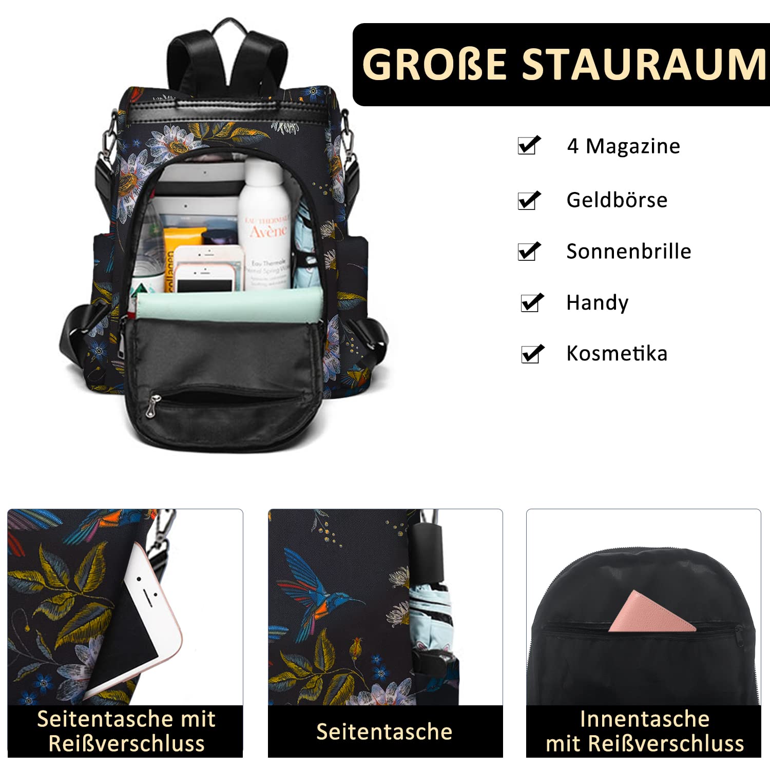 Fmeida Rucksack Damen Anti Diebstahl Nylon Handtaschen Wasserdichte 2 in 1 Schultertasche Casual Daypack Klein Reiserucksack für Frauen Mädchen