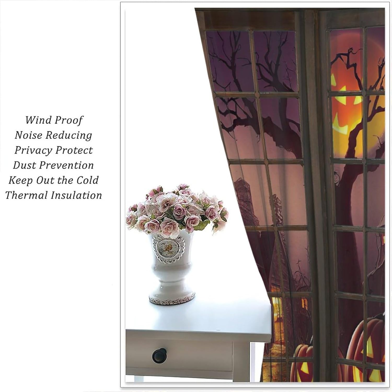 Halloween Curtains, Window Haunted House Spooky Graveyard Pumpkin Full Moon Bat Horror Forest Spooky Theme, Kids Bedroom Living Room Blackout Decorative Curtains,42X45 Inch