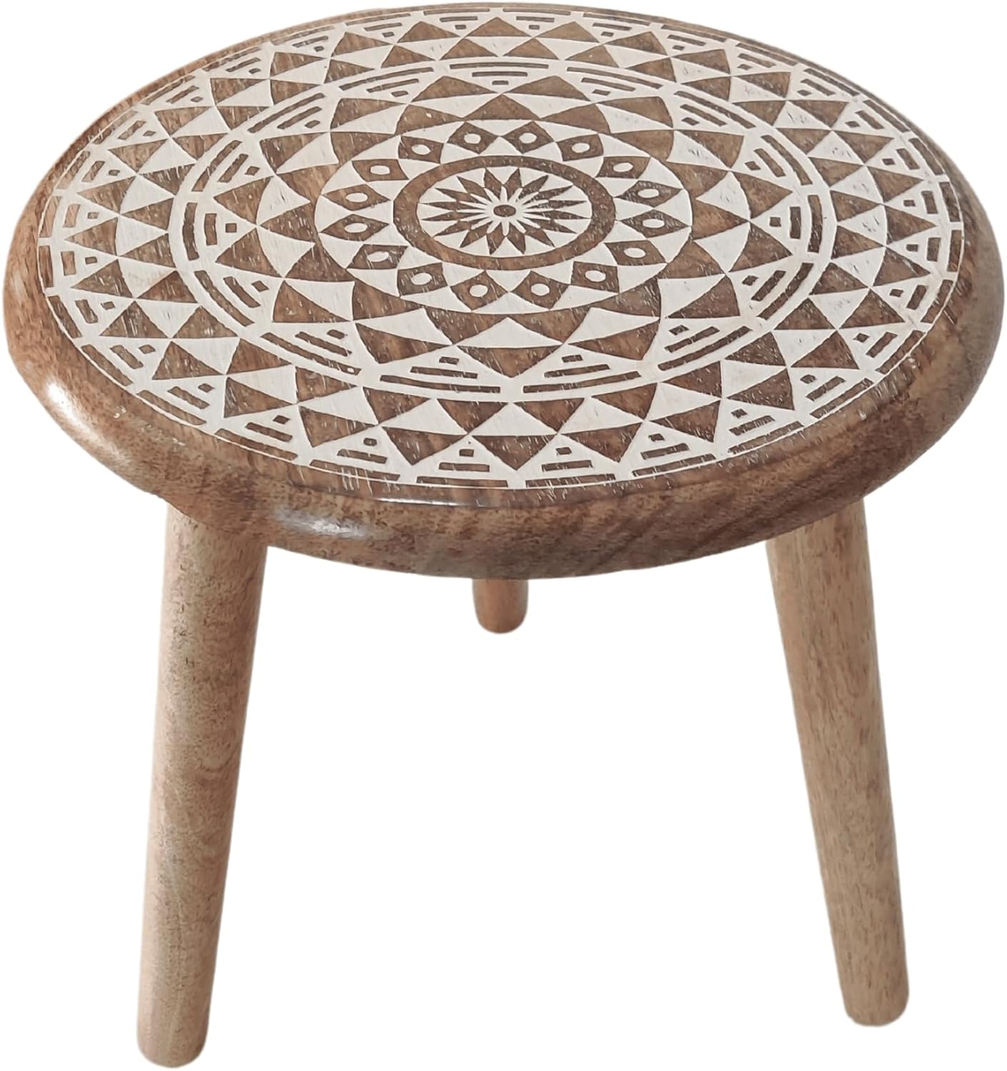 VANIYA CRAFTS® Wooden Engraved Fold-able Round End Table/Side Table/Plant Stand/Stool for Living Room Bedroom Restaurant Kids Play Furniture Table Round Shape (Natural White 5)