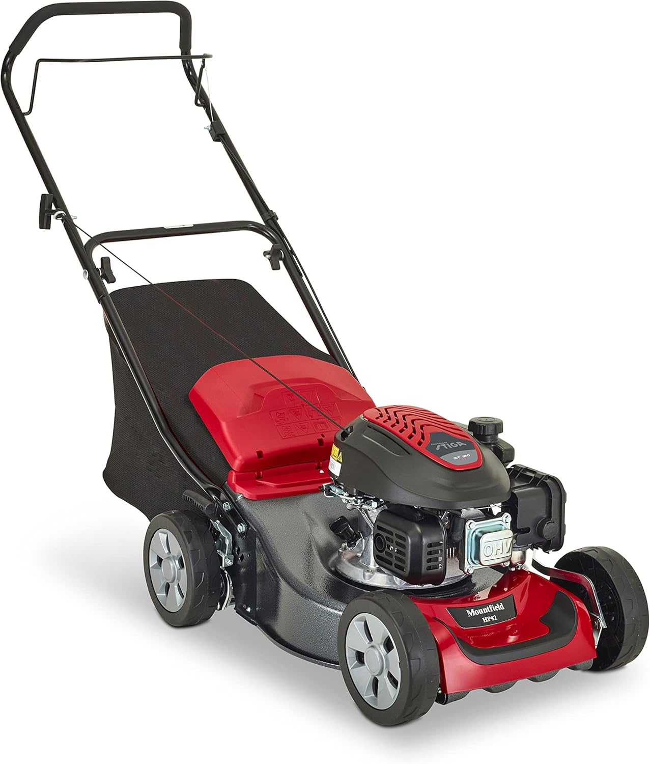 Mountfield SP42 Petrol Lawnmower with grass collector and handlebars