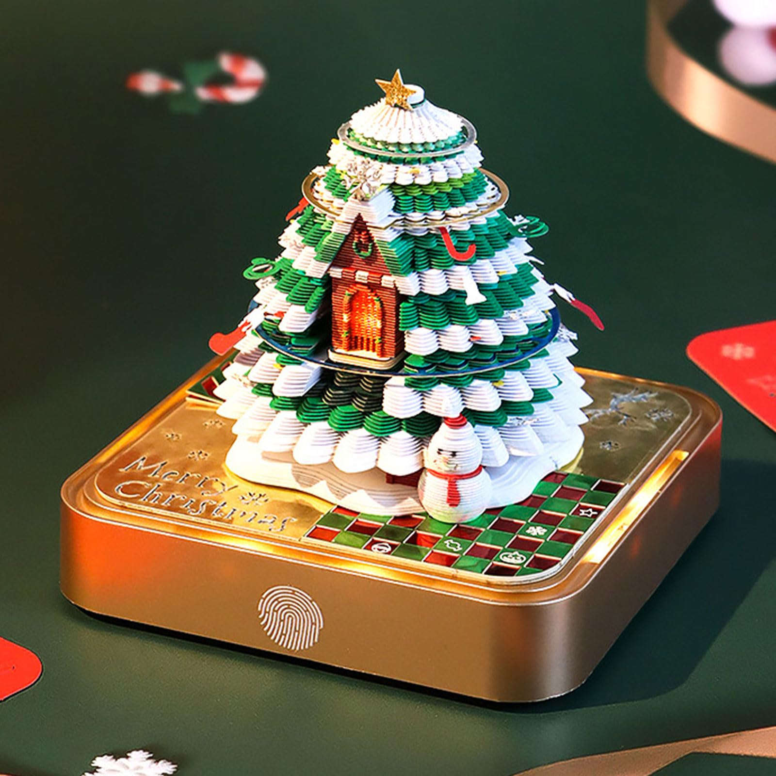 Tischkalender 2025 mit LED Licht, dekorativer und praktischer Notizblock, handgefertigte Papierskulptur, Notizblöcke, Zubehör, Weihnachtsbaum Tischkalender
