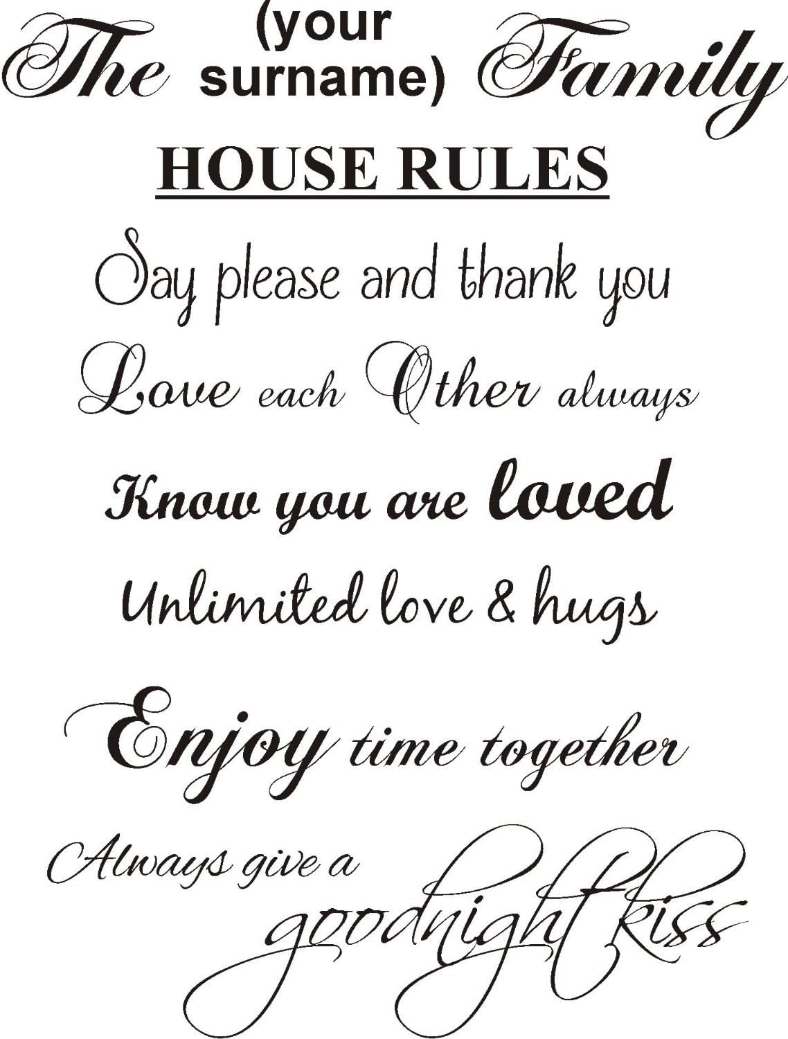 FSSS Ltd FAMILY PERSONALISED HOUSE RULES WALL ART QUOTE