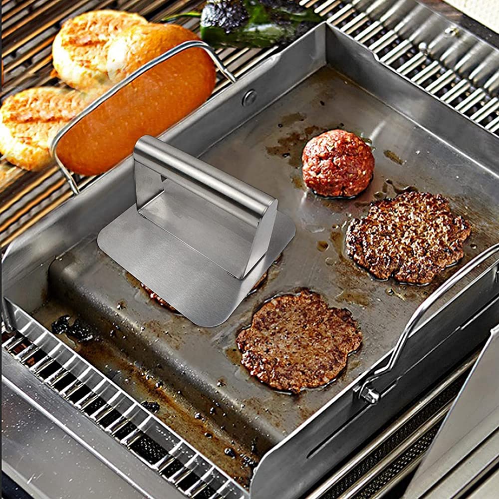DIY Hackbratenpresse Edelstahl Hacksteak Werkzeug Burgerpresse Smasher für Küche, Garten, Restaurant, Grill