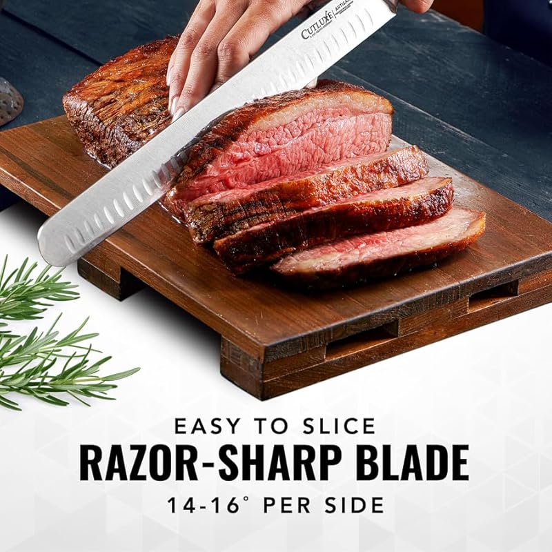 Cutluxe Brisket Knife – 12" Carving & Slicing Knife for Meat & BBQ – Razor Sharp German Steel, Sheath Included, Ergonomic Full Tang Handle Design, Grilling Gifts for Men – Artisan Series Brisket & Carving Knife 12"