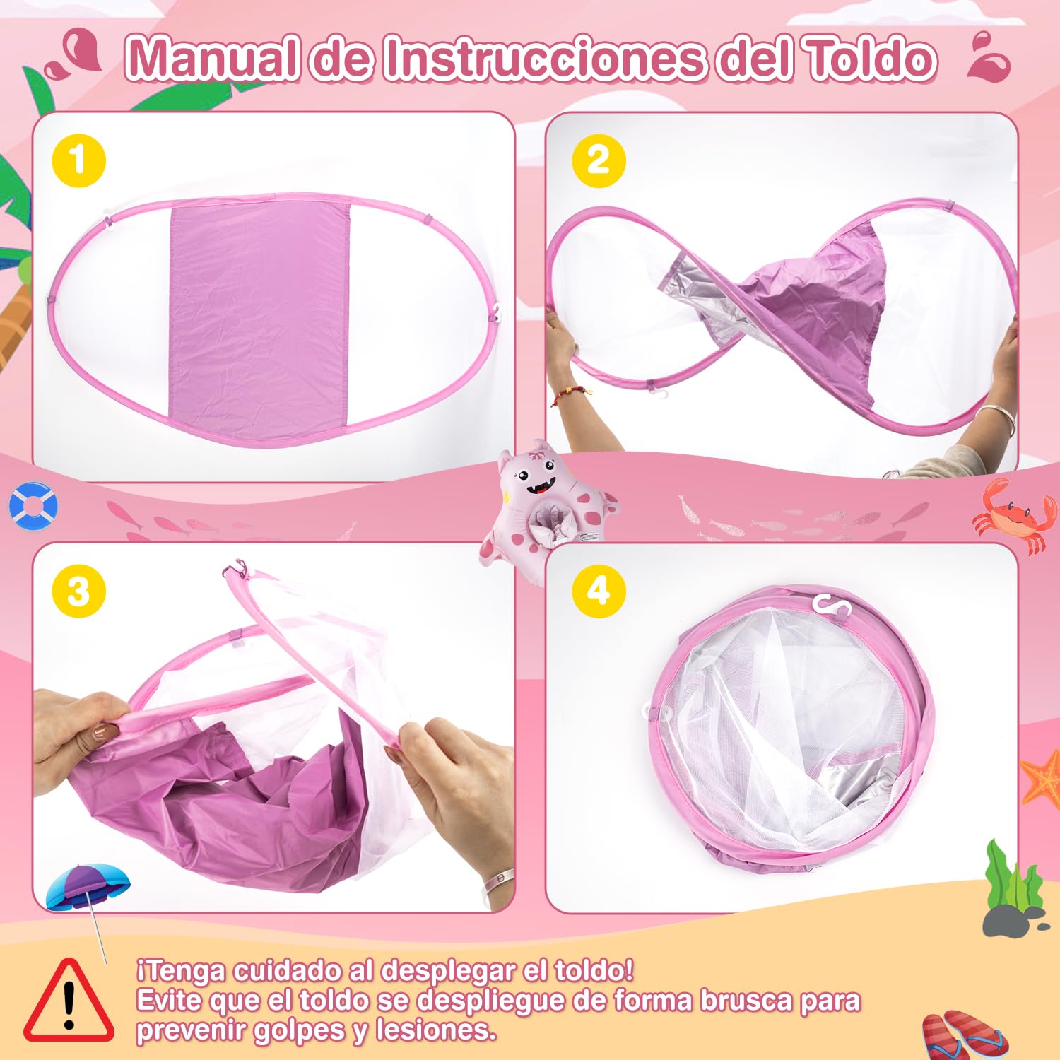 Flotador Bebe con Sombrilla, Protección UV UPF 50+, Anillo de Natación Inflable Bebé con Asiento Seguridad y Bola de Equilibrio Antivuelco, Flotadores de Piscina para Bebes 10-36 Meses
