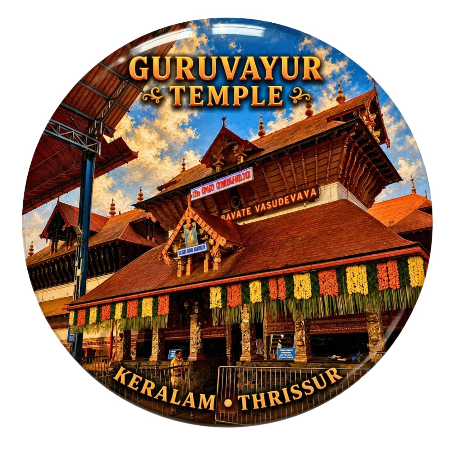 Arte House Incredible Kerala Series Fridge Magnets | Thrissur Edition | Multicoloured Round Glossy Metal Magnets | 70 mm Diameter | Kerala Tourist & Heritage Collection (Guruvayur Temple)-image-7