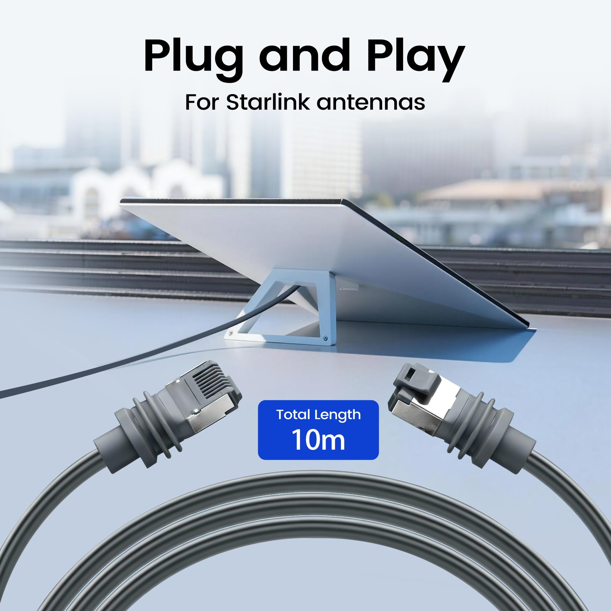 Câble Ethernet Starlink CAT6 10m RJ45 Mâle à Mâle Câble de Prolongation Extérieur Starlink Ethernet pour Starlink Gen3/V3/V4/Mini Dishy etc(32.81 FT)