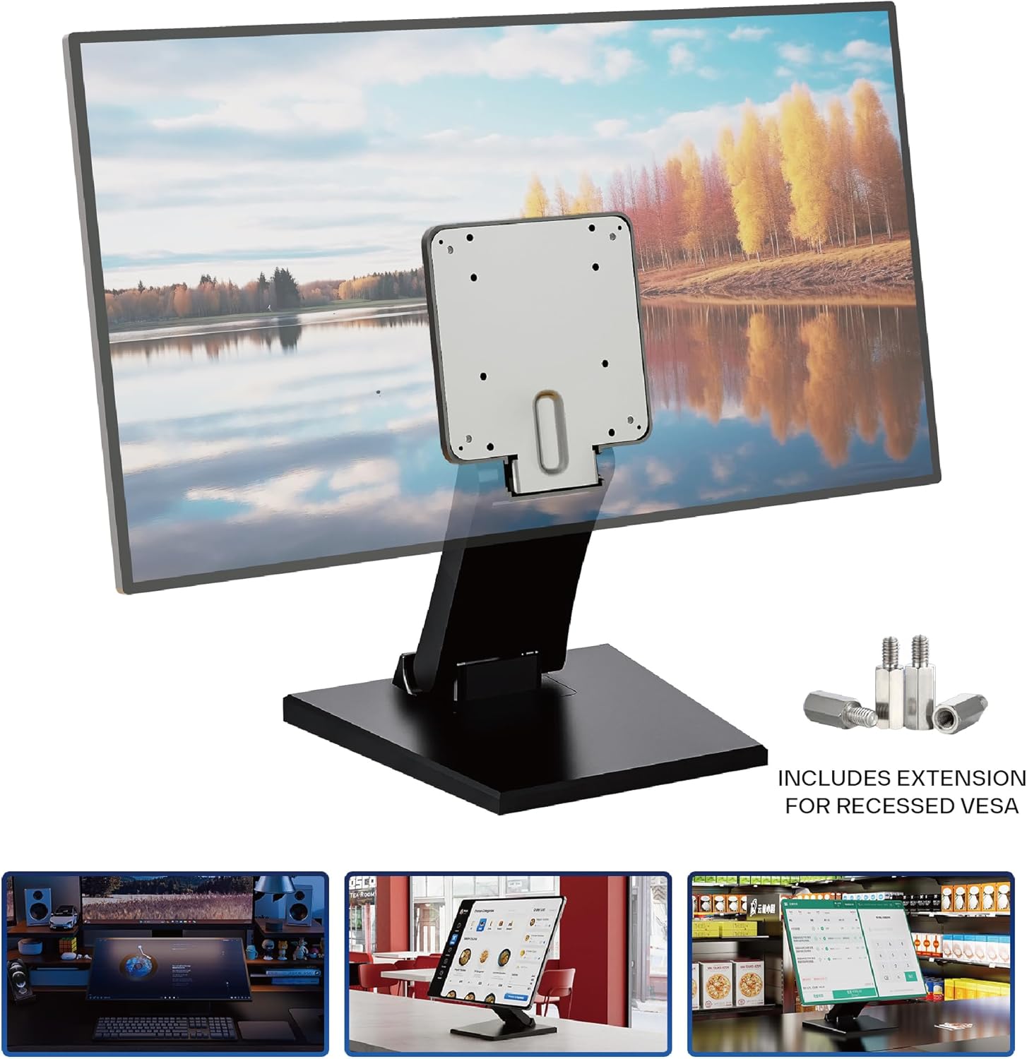 Upgraded Adjustable Folding VESA Stand for 10–24" Screens – Includes Extension for Recessed VESA, 75x75/100x100mm Compatible, Ideal for Tablets, DJ Gear, POS, Secondary Monitors