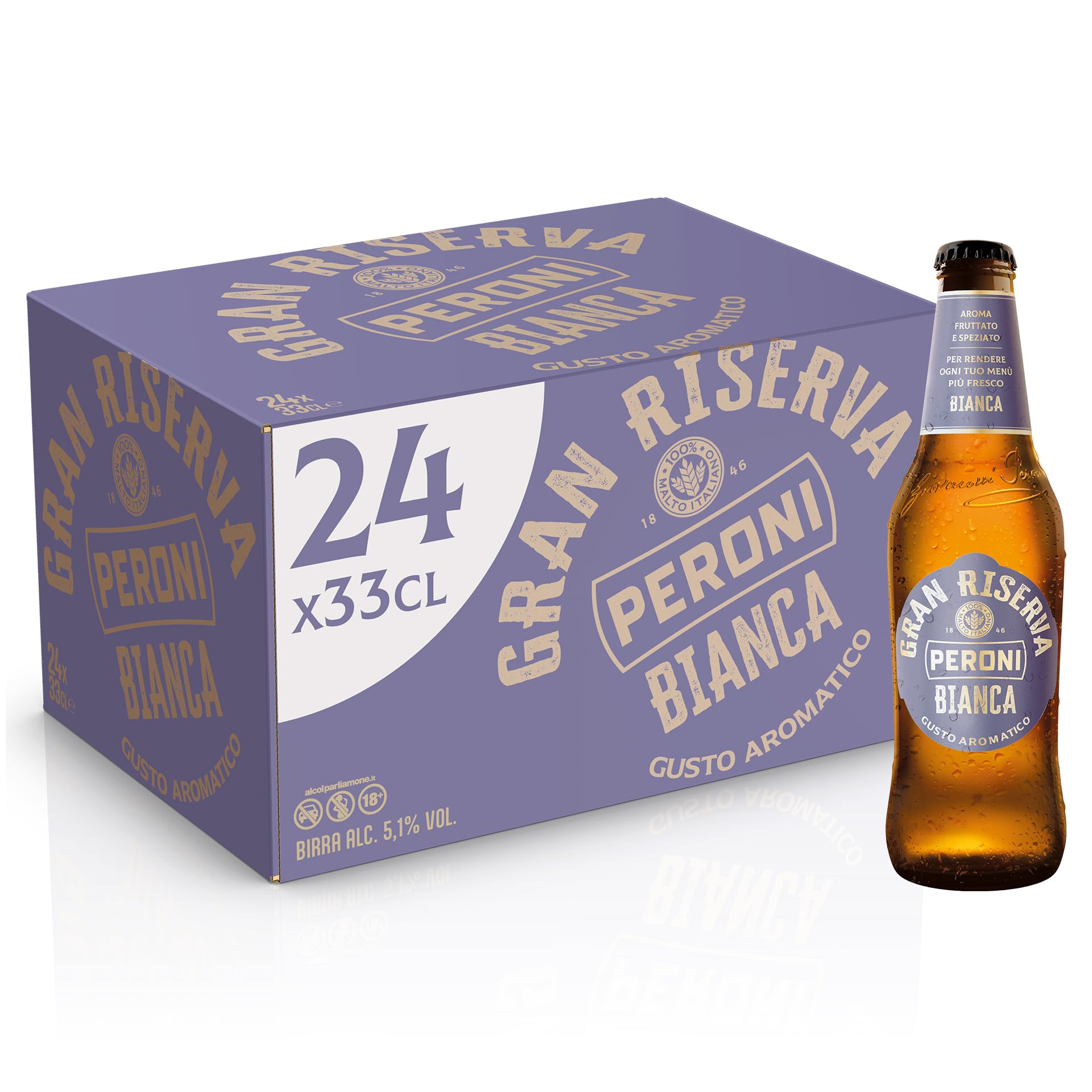 Peroni Birra Gran Riserva Bianca, Cassa Birra Con 24 Birre In Bottiglia Da 33 Cl, 7.92 L, Dal Gusto Aromatico E Fresco, Gradazione Alcolica 5.1% Vol