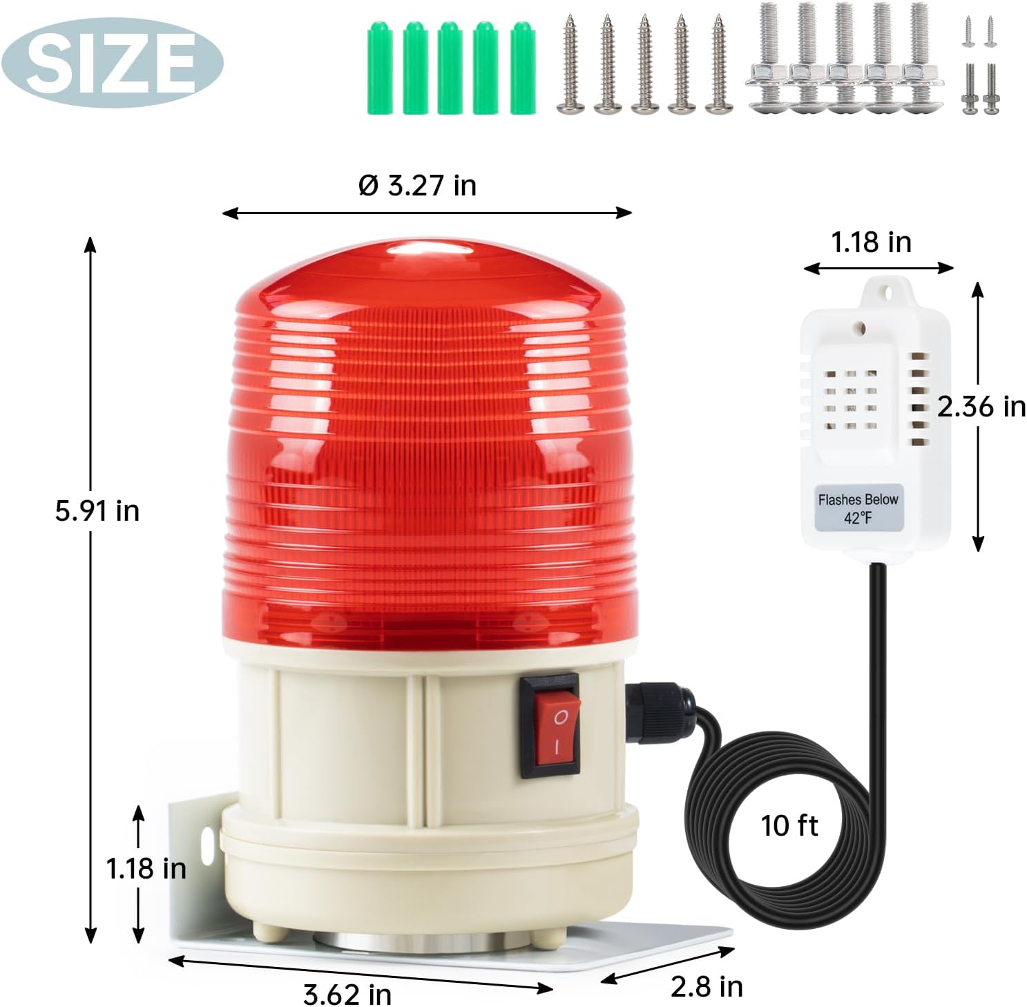 Briidea 温度警告灯 内蔵サーモスタット付き、華氏15度以下の自動フラッシュアラート、1000フィート高視認性LED、10フィ
