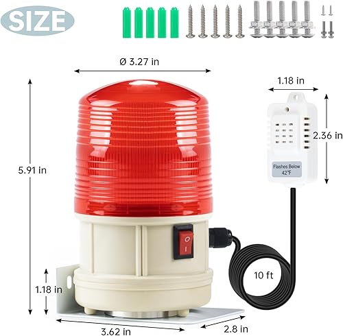 Miniatura 2 de Briidea Luz de advertencia de temperatura con termostato integrado, alerta de flash automático por debajo de 42 F, LED de alta visibilidad de 1000