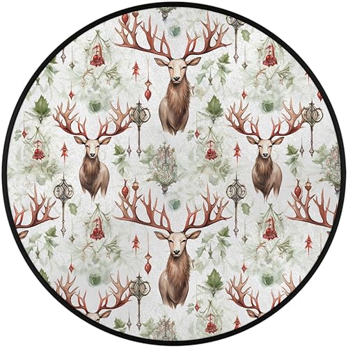 Miniatura 2 de Christmas Fabric Reindeer Winter (02) Round Area Rug 3ft Machine Washable Circular Rugs for Dining Room Table Bedroom Playroom Throw Rugs for Dog
