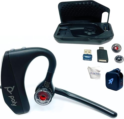 Poly Plantronics Voyager 5200 UC - Paquete de auriculares Bluetooth Cargador de pared GTW, dongle, funda de carga Plantronics 206110-01-B, para