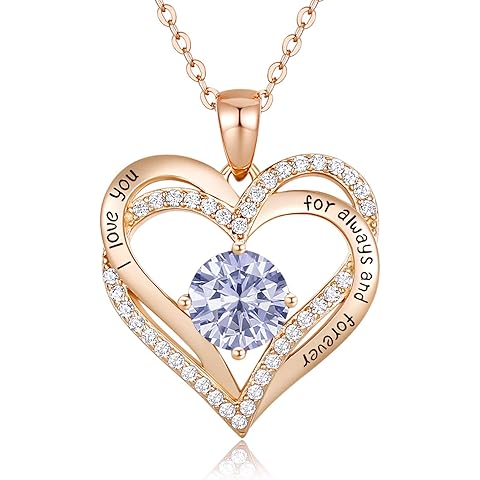 CDE Forever Love Heart Necklaces for Women, Wedding Anniversary, Birthday Mothers Day Christmas Day Gifts for Mom, Mother, Wife, friend, S925 Silver Jewelry with Birthstone Pendant