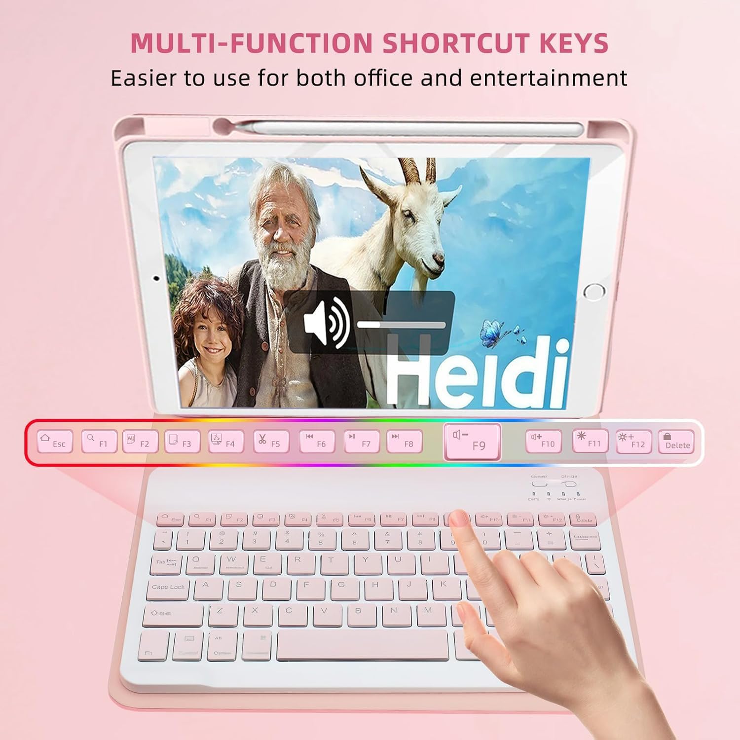 Keyboard Case for iPad 9.7 (6th Gen 2018 / 5th Gen 2017) / Pro 9.7 inch (2016) - 7 Colors Backlit Keyboard Cover and Mouse (Pink)