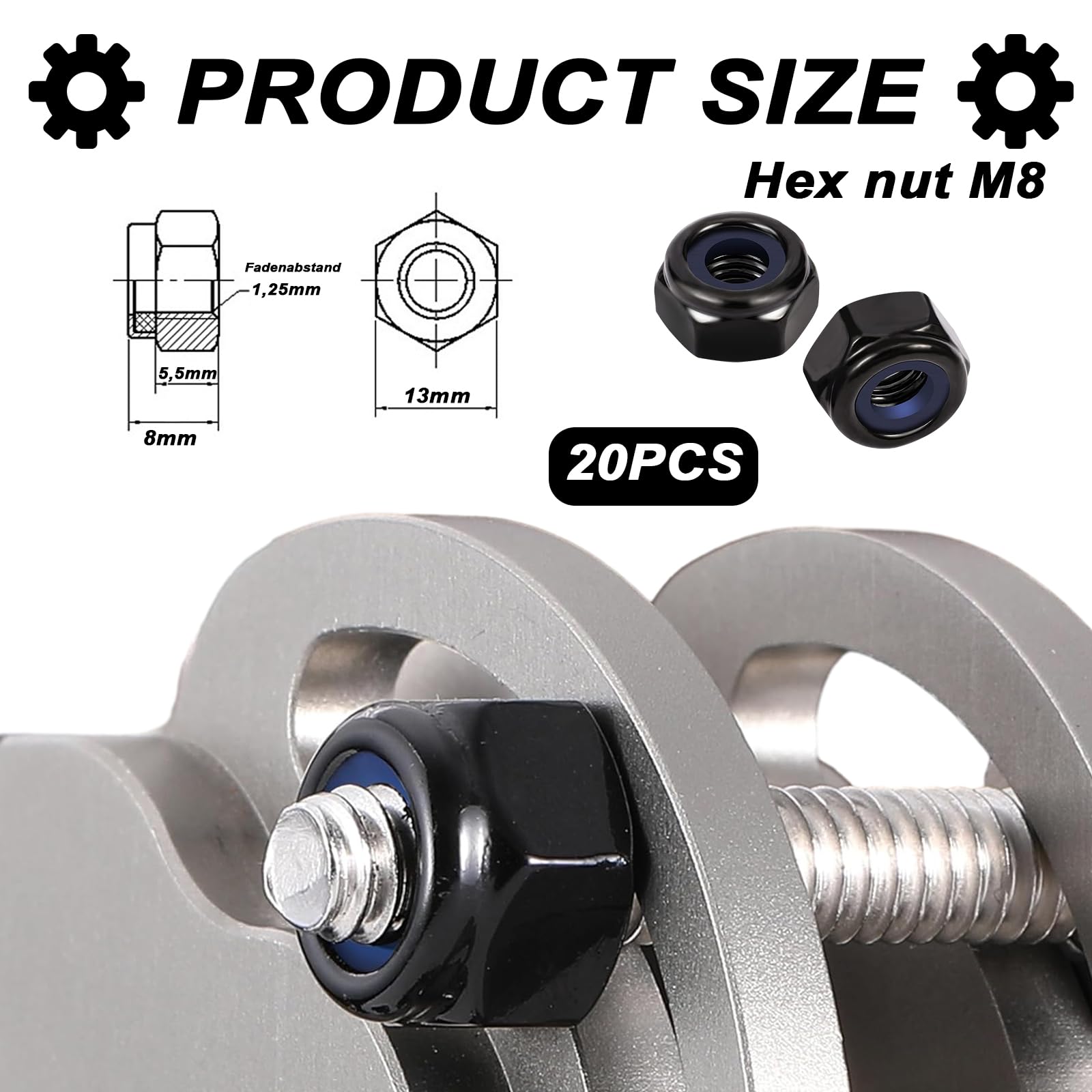 Set 20 Dadi Autobloccanti M8 In Acciaio Inox 304 - Con Anello Nylon, Per Edilizia E Industria