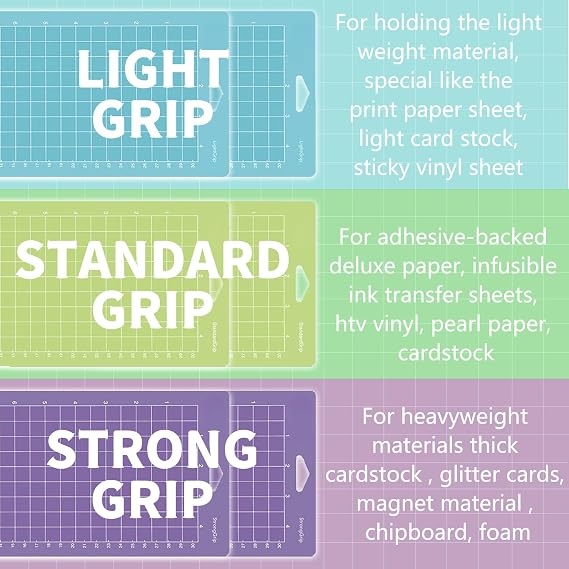 THANMAO 4.5 x 12 + 4.5 x 6.5Cutting Mat,Blue Light Grip/Green Standard Grip/Purple Strong Grip, Adhesive Cutting Mats,Accessories for Cricut Joy(6 Pack)
